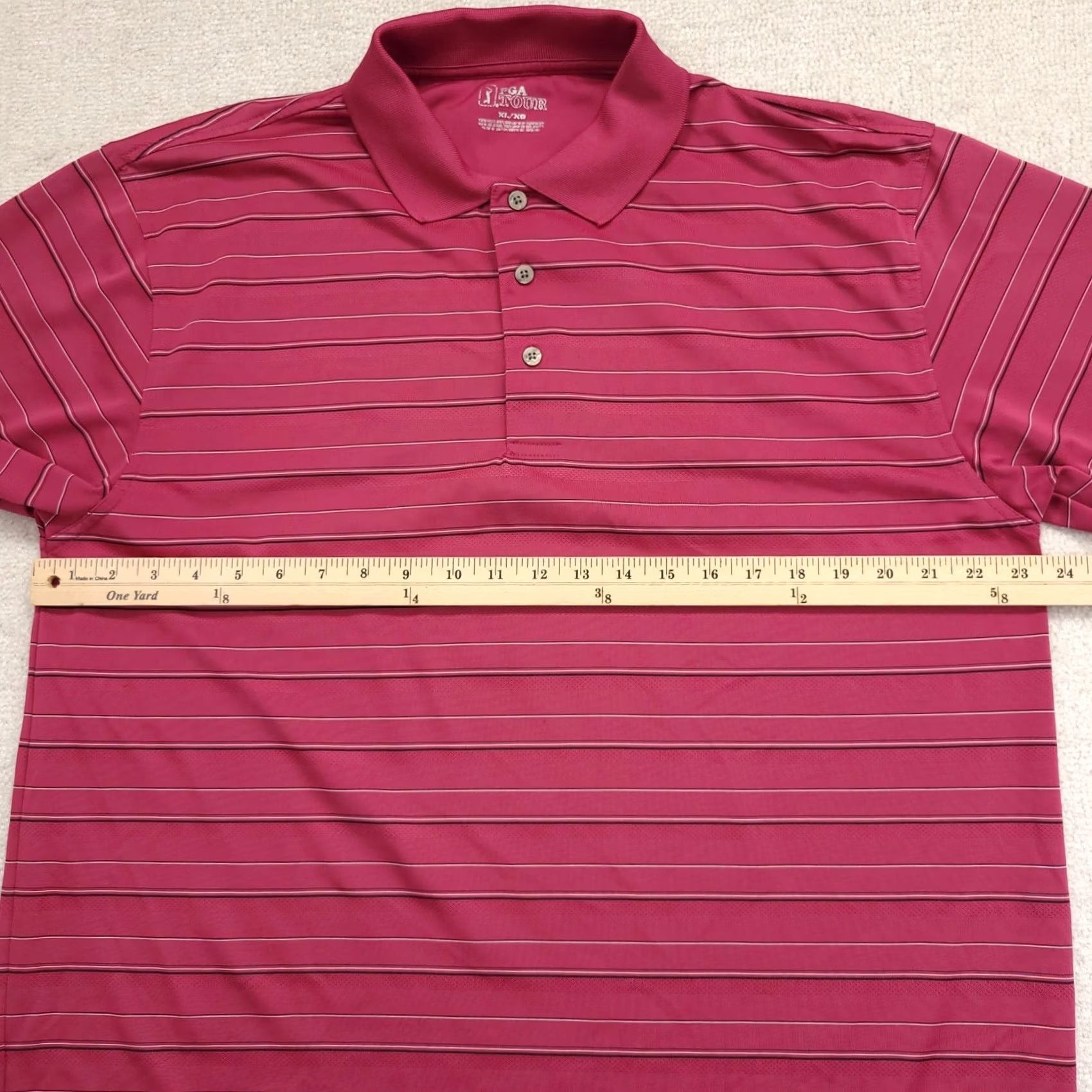 PGA Tour PGA TOUR Mens XL Pink Striped Short Sleeve 1/4 Button Golf Polo Shirt Size US XL / EU 56 / 4 - 2 Thumbnail