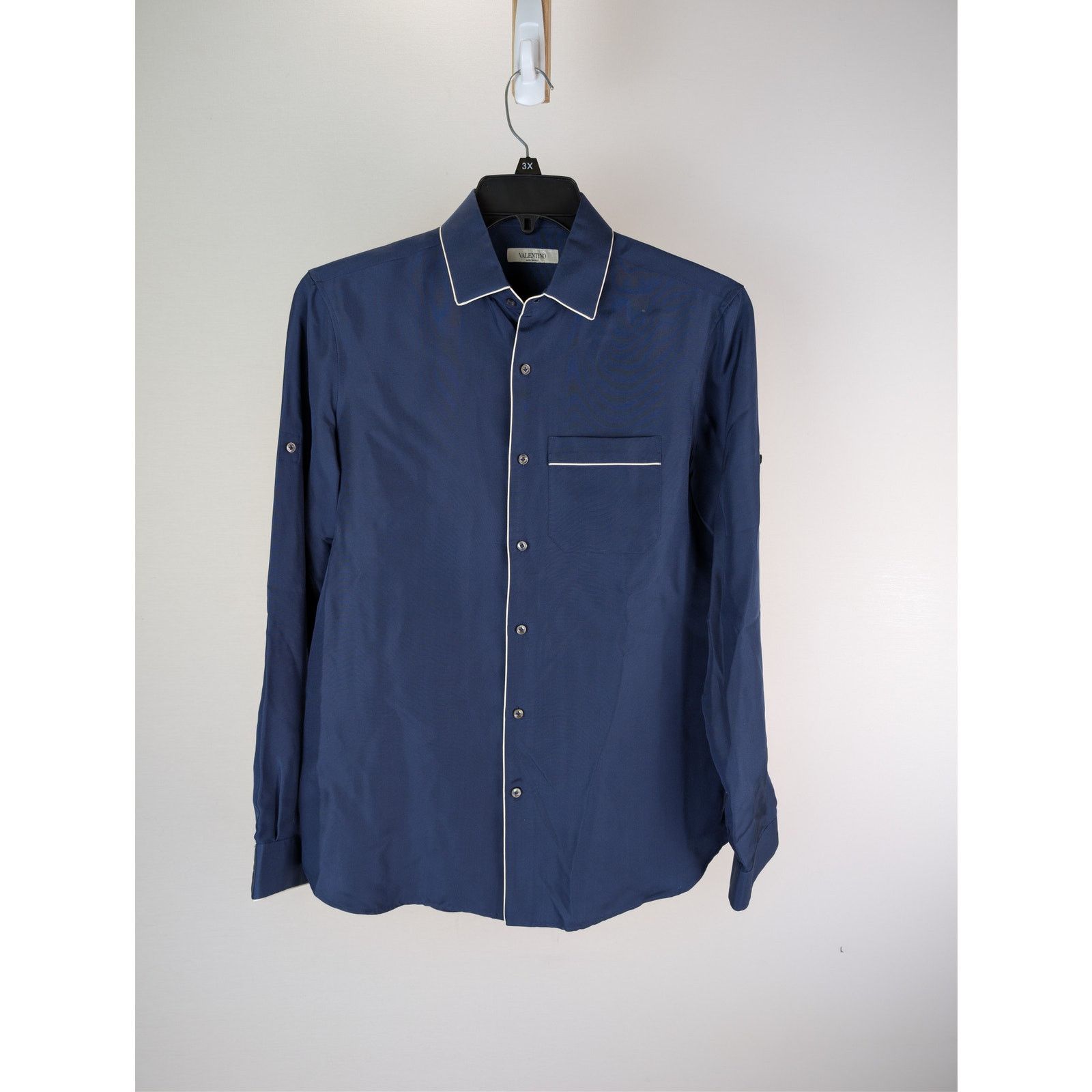 Valentino o1rshd1 CC20 silk piped Button up Shirt in Navy Blue Size US S / EU 44-46 / 1 - 1 Thumbnail