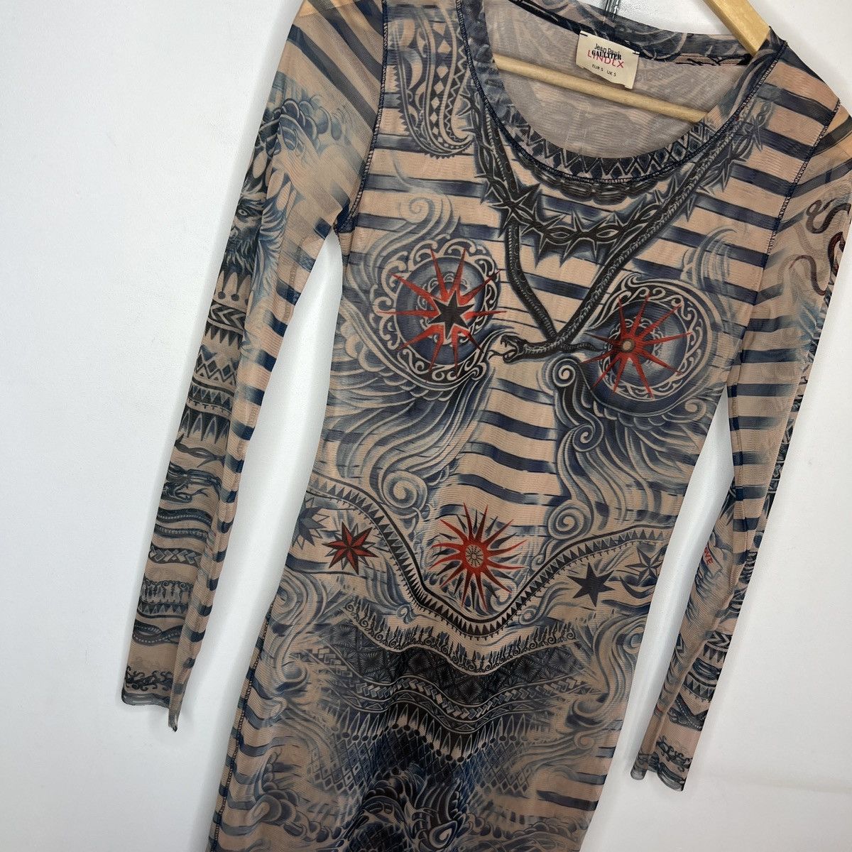Jean Paul Gaultier Jean Paul Gaultier Mesh Top Tattoo Long Sleeve Mini Dress Size S / US 4 / IT 40 - 3 Thumbnail