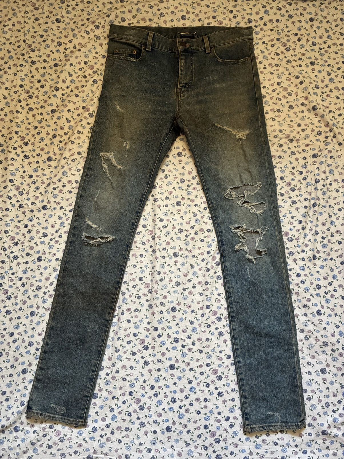 Saint Laurent Paris SLP FW14 D02 Distressed Denim Crash Jeans