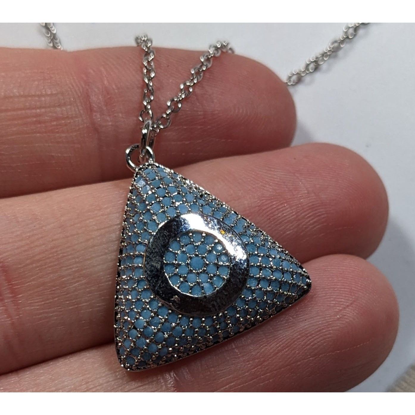 Other Blue And Silver Tone Pave Stone Triangle Pendant Necklace Size ONE SIZE - 3 Thumbnail