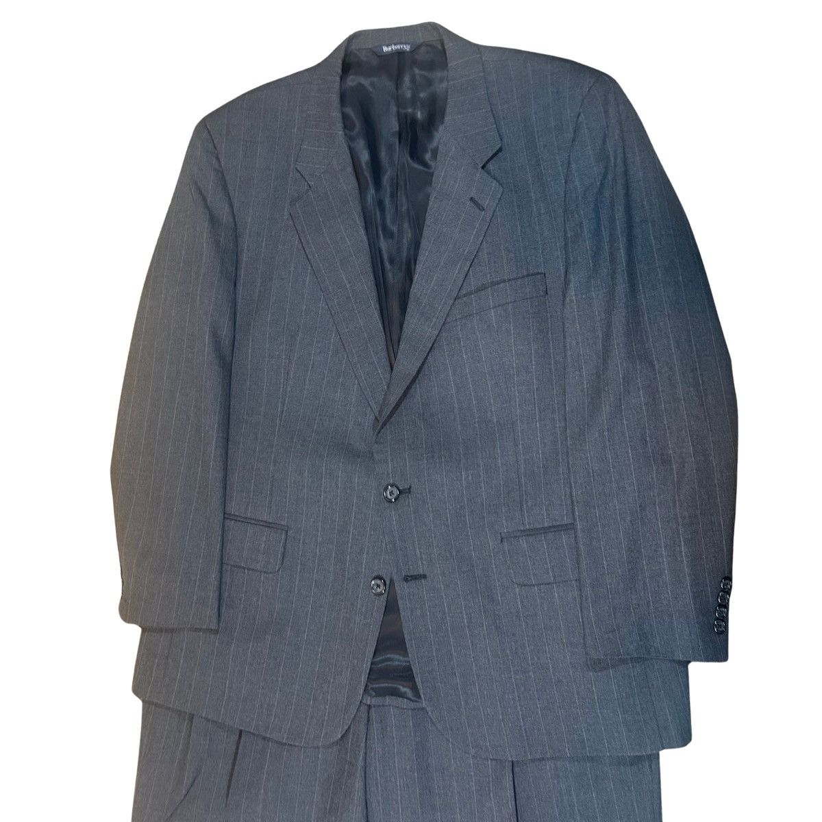 Burberry Burberrys Charcoal Gray Pinstripe 46R Suit Jacket 40x29 Size 46R - 2 Thumbnail