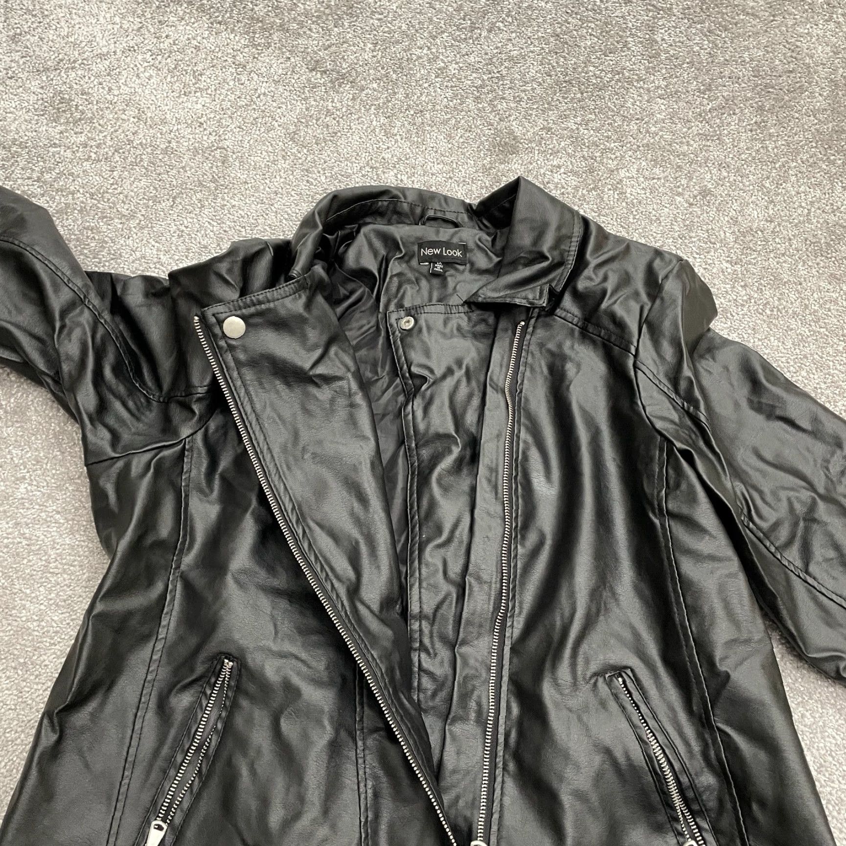 New Look New Look Faux Leather Jacket Womens XL Black Full Zip Pocket Outdoor Riders Size XL / US 12-14 / IT 48-50 - 4 Thumbnail