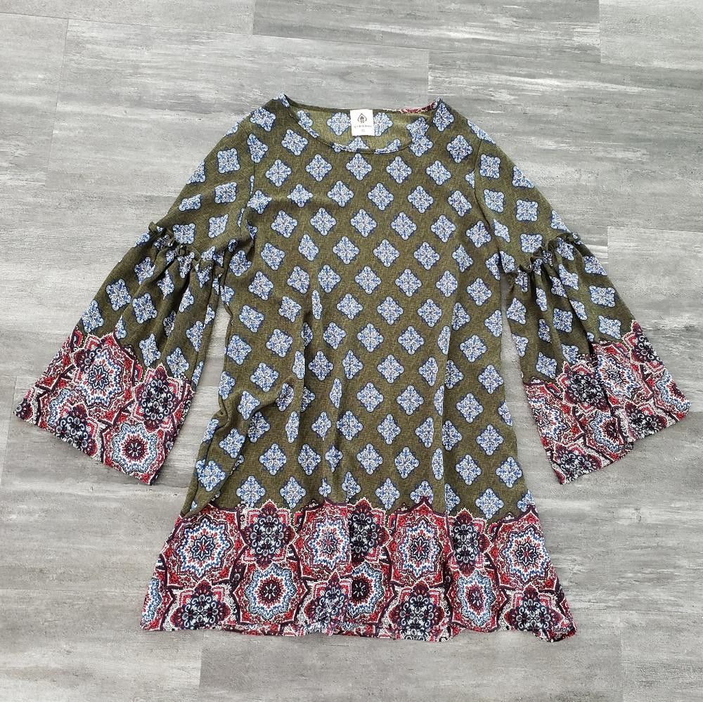 Designer Olive Detailed S&H Flowy Boho Mini Size M / US 6-8 / IT 42-44 - 1 Thumbnail