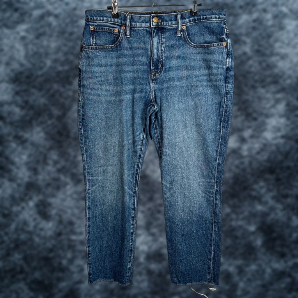 J.Crew J.CREW Slim Boyfriend Jeans 30 Blue Medium Denim Cotton Blend Frayed Hem 5-Pocket Womens Size 30" / US 8 / IT 44 - 1 Thumbnail