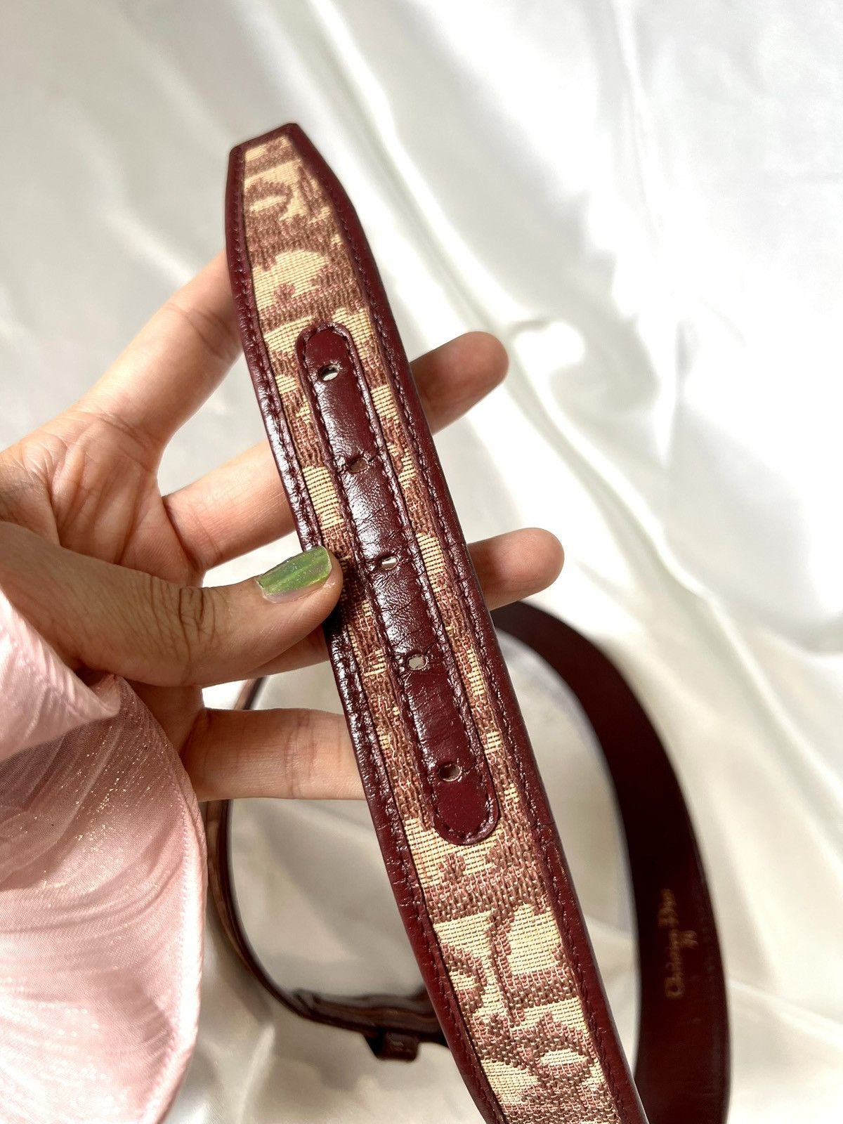 Dior Dior Leather Belt – Burgundy/Beige Monogram Size ONE SIZE - 6 Thumbnail