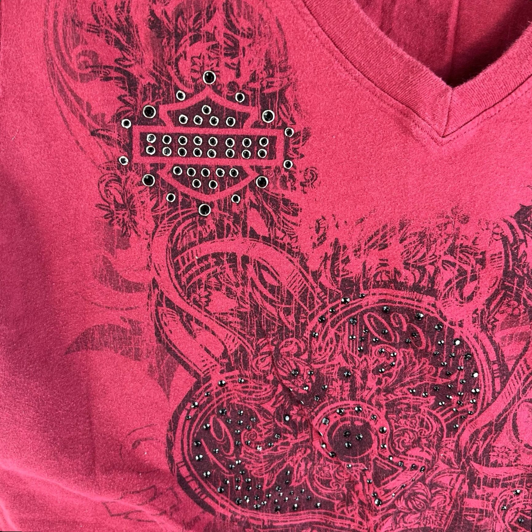 Harley Davidson Harley-Davidson Cookeville TN T-Shirt Womens XL Red Beaded V-Neck USA Biker Classic Size XL / US 12-14 / IT 48-50 - 3 Thumbnail