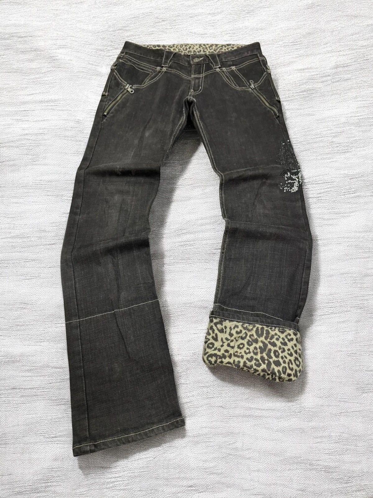 PPFM PPFM LEOPARD DESIGN SWAROVSKI ZIPPER DENIM JEANS Size US 32 / EU 48 - 1 Thumbnail