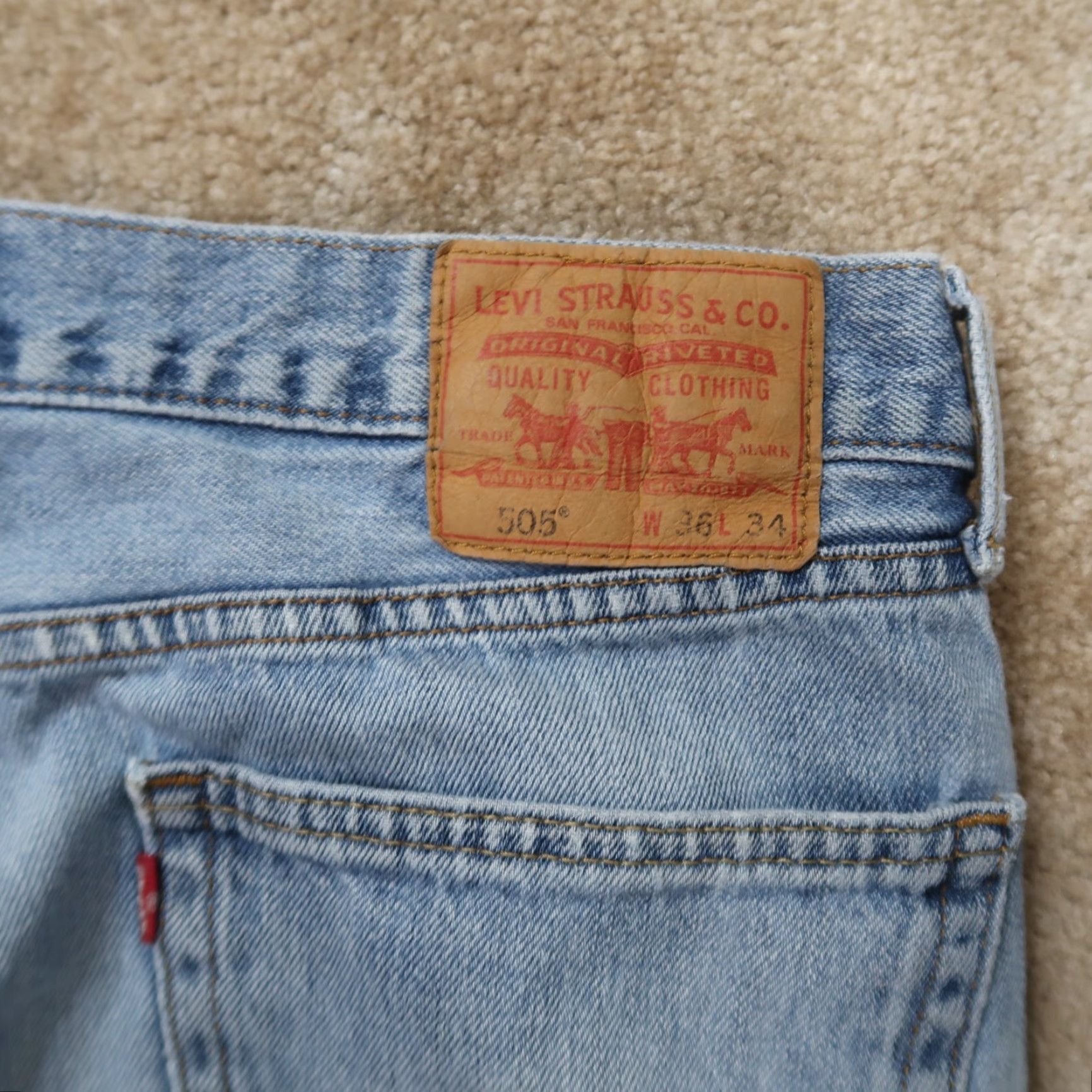 Levi's Levi's 505 Regular Fit Straight Jeans Mens 36x34 Blue Denim Distressed Size US 36 / EU 52 - 6 Thumbnail