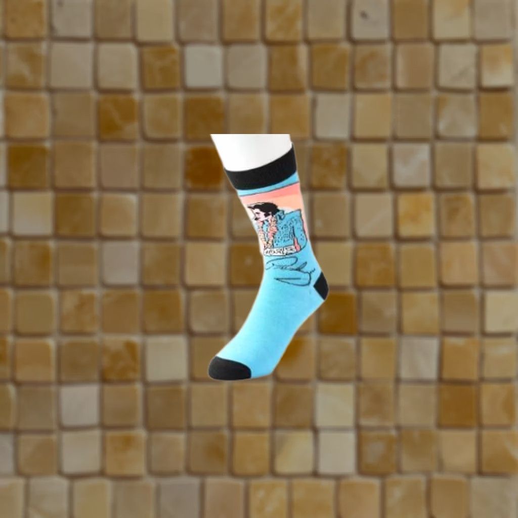 Vintage BIOWORLD Elvis Novelty Graphic Sock Crew Socks 6-12 Men Crew Size ONE SIZE - 1 Preview