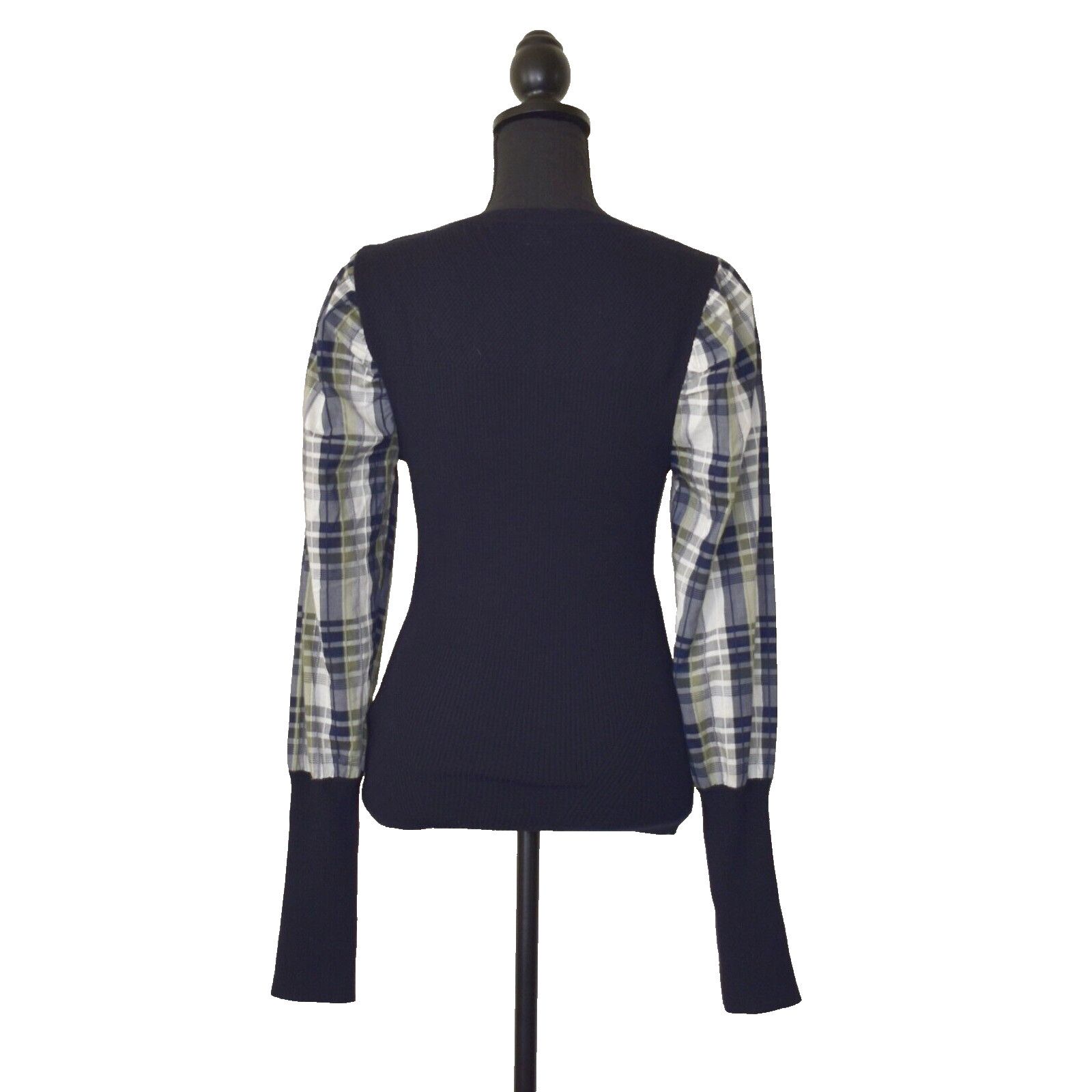 Veronica Beard VERONICA BEARD Leila Navy Merino Wool Plaid Crew Neck Top M Size M / US 6-8 / IT 42-44 - 4 Thumbnail