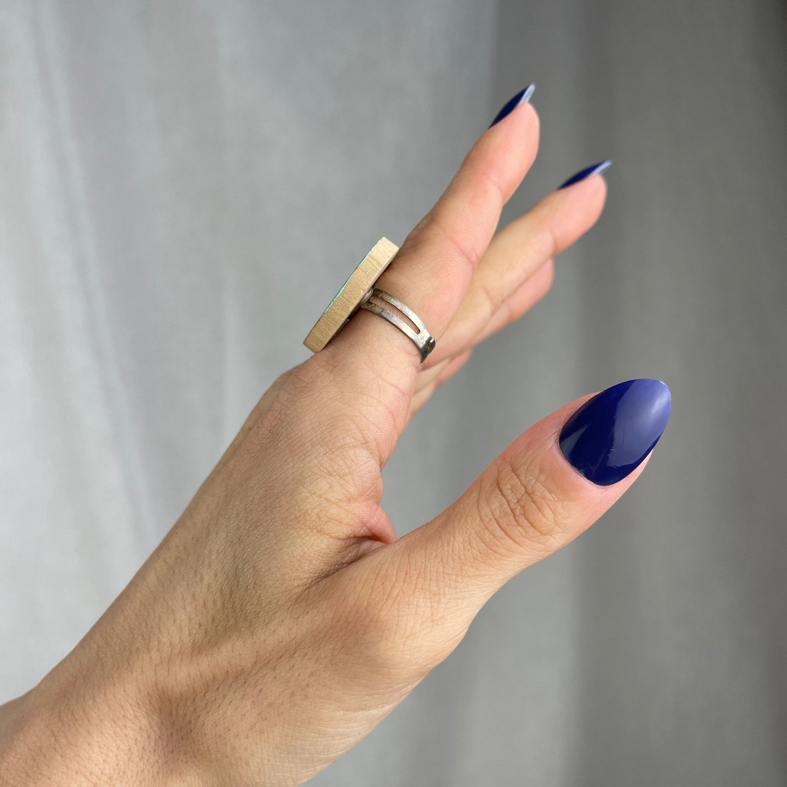 Handmade Steppie Co. Wooden Heart Adjustable Ring Mint Green Striped Size ONE SIZE - 22 Thumbnail