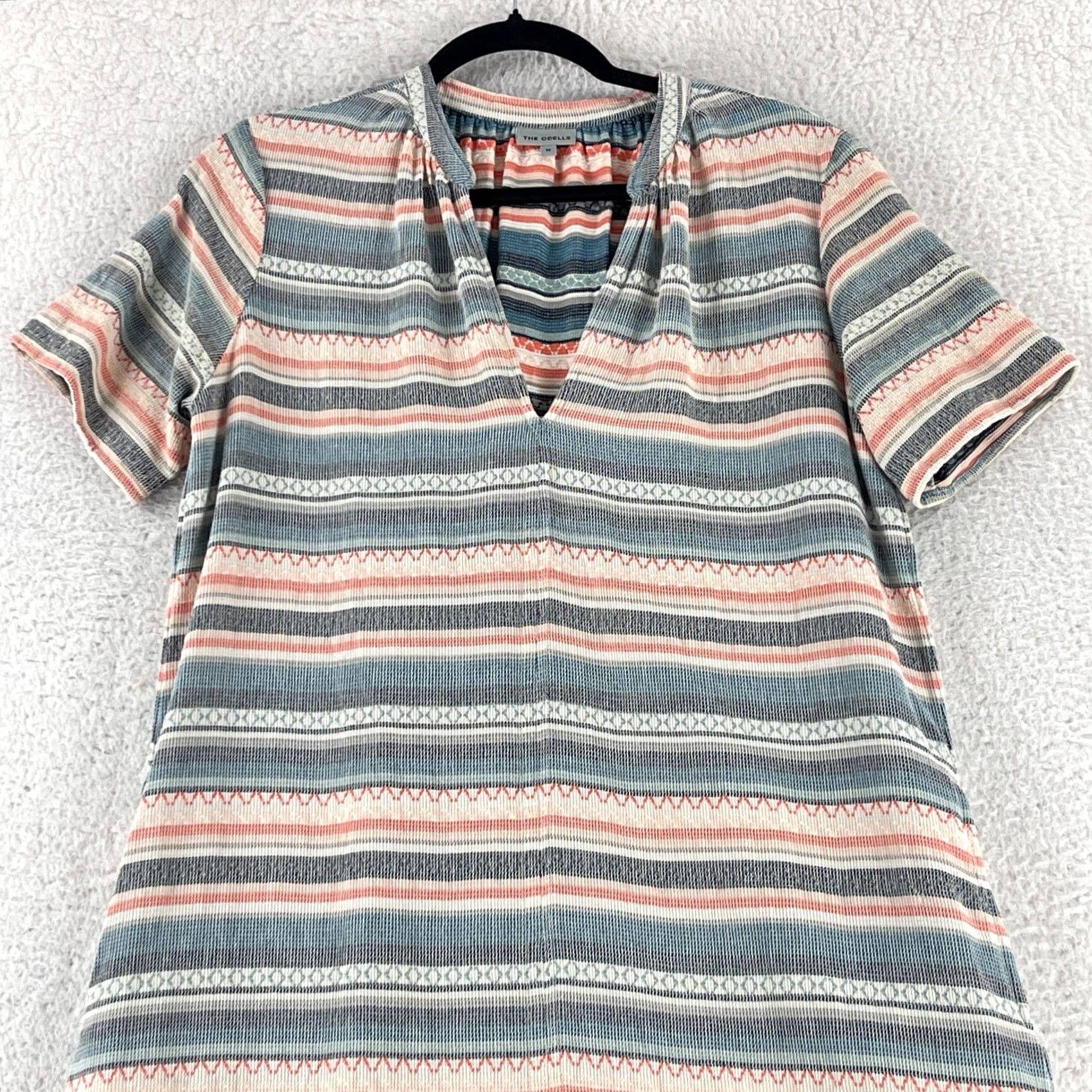 Anthropologie Anthropologie The Odells Liliana Dress Womens M Pink Gray Striped V-Neck Shirt Dress Size M / US 6-8 / IT 42-44 - 2 Thumbnail