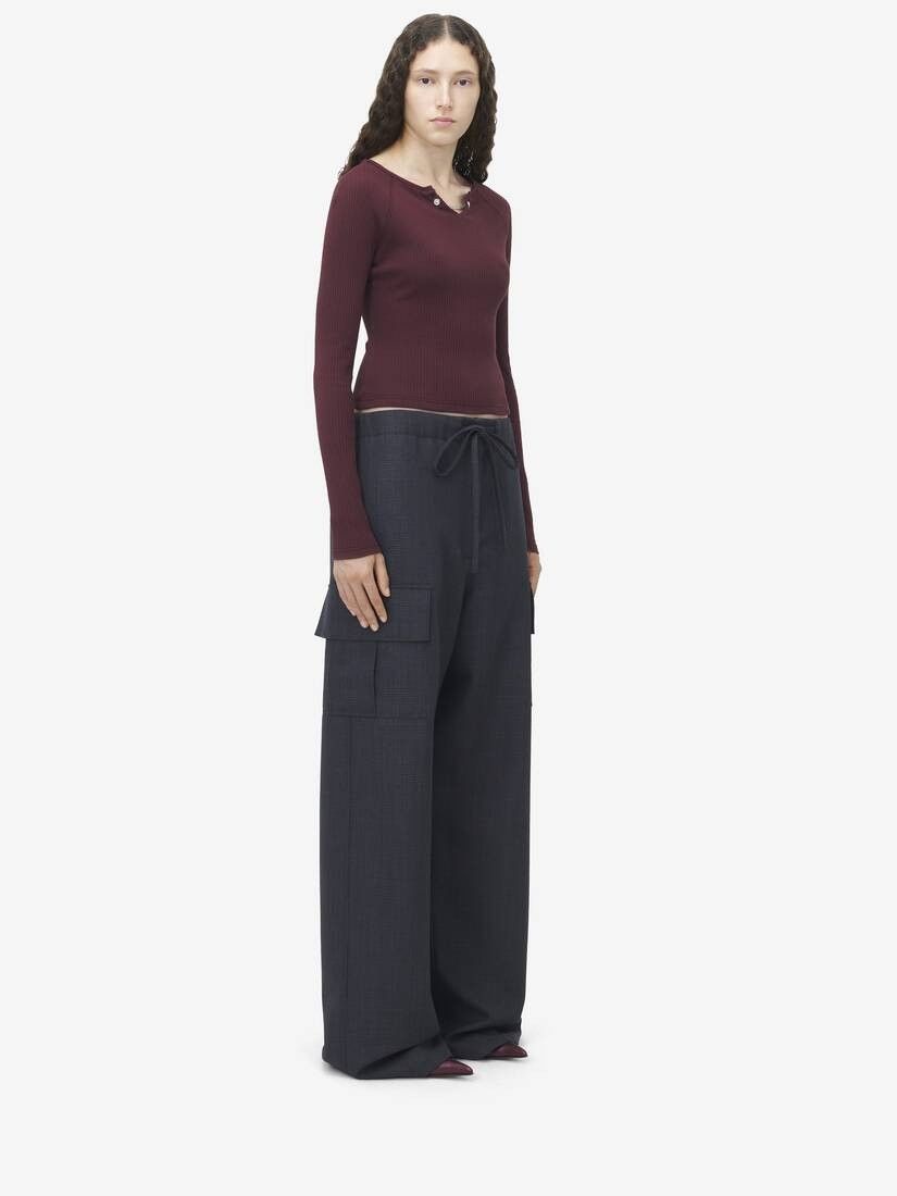 Alexander McQueen o1srvl11e0226 Chain Detail Ribbed Top In Burgundy Size S / US 4 / IT 40 - 4 Thumbnail