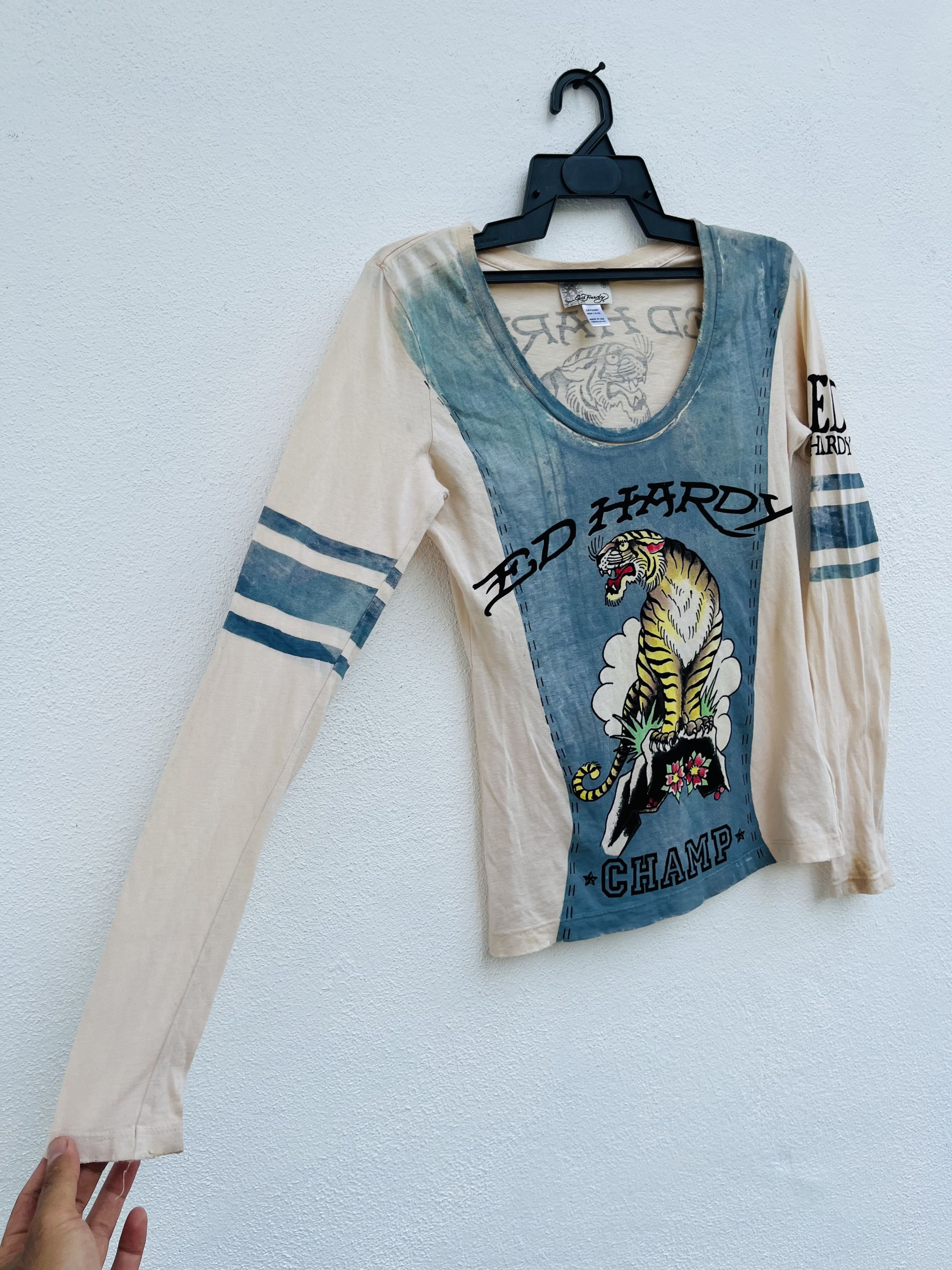 Ed Hardy × Japanese Brand Vintage Ed Hardy Champ Angry Tiger Long Sleeve Size S / US 4 / IT 40 - 5 Thumbnail