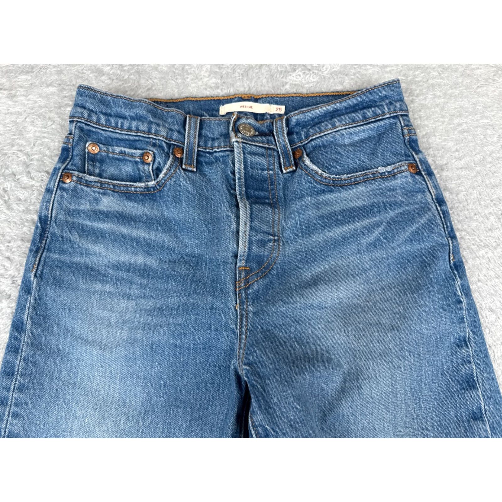 Levi's Levis Premium Jeans Women 25 Blue Denim Wedgie Distressed Big E 25x26 Size 42" / US 20 - 4 Thumbnail