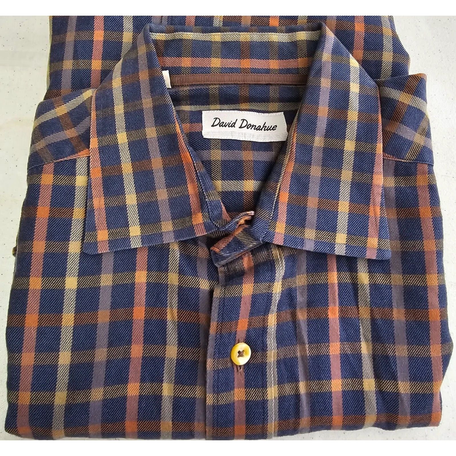 David Donahue David Donahue Dress Shirt Mens Size Large Navy Brown Plaid Button Up Long Sleeve Size 42R - 2 Thumbnail