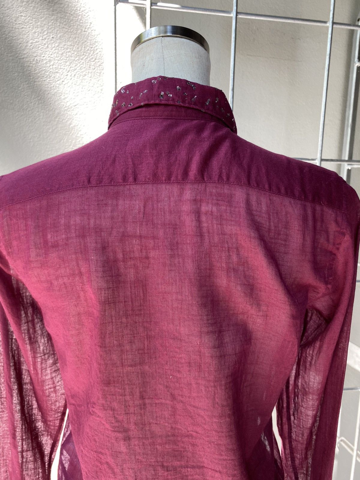 Zucca ZUCCA Deep Red Sheer Shirt with Sparkling Collar Size S / US 4 / IT 40 - 4 Thumbnail