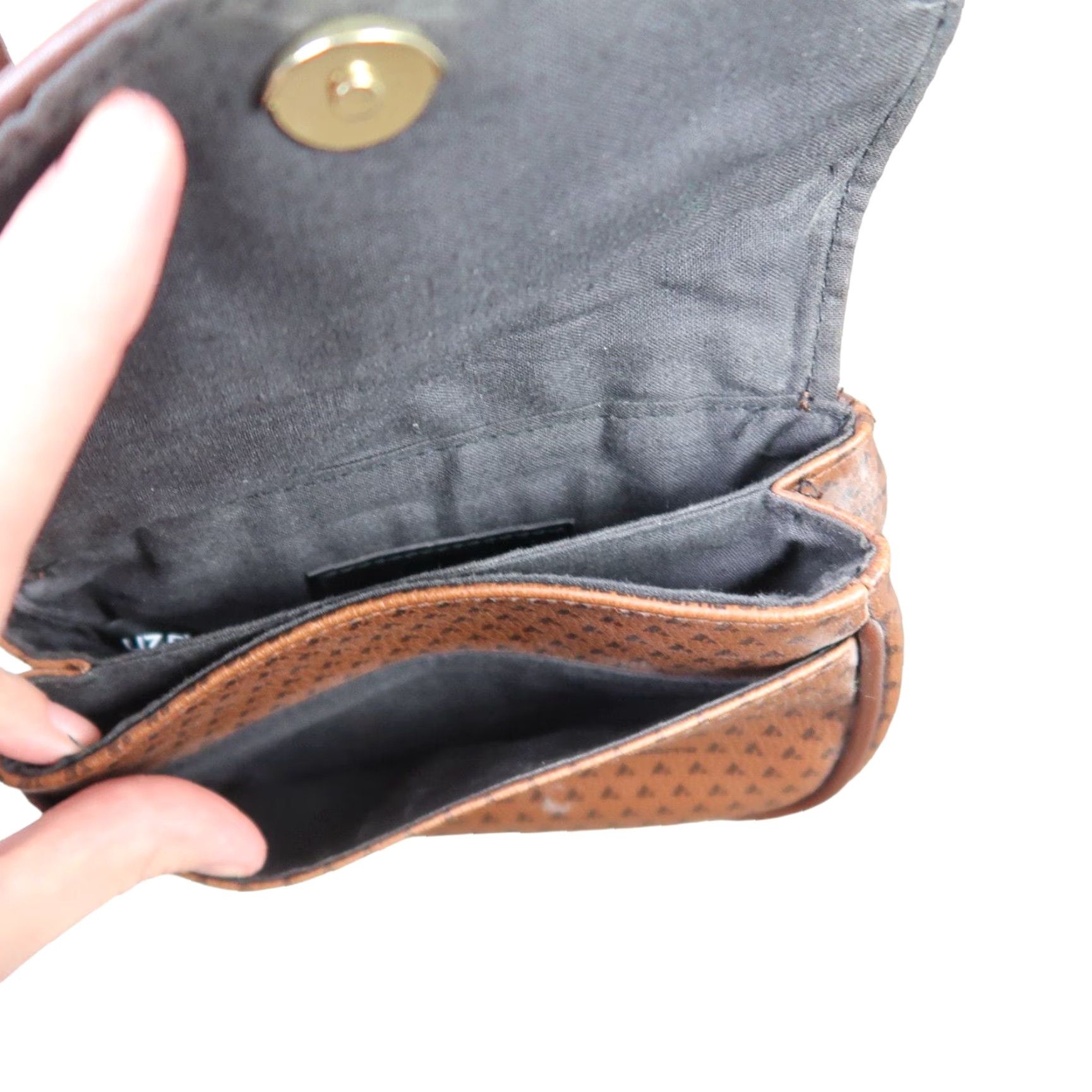 Liz Claiborne VINTAGE Liz Claiborne Crossbody Bag Womens Mini Brown Faux Leather Printed 90s 7" L 6" H 2.5" W Casual Size ONE SIZE - 6 Thumbnail