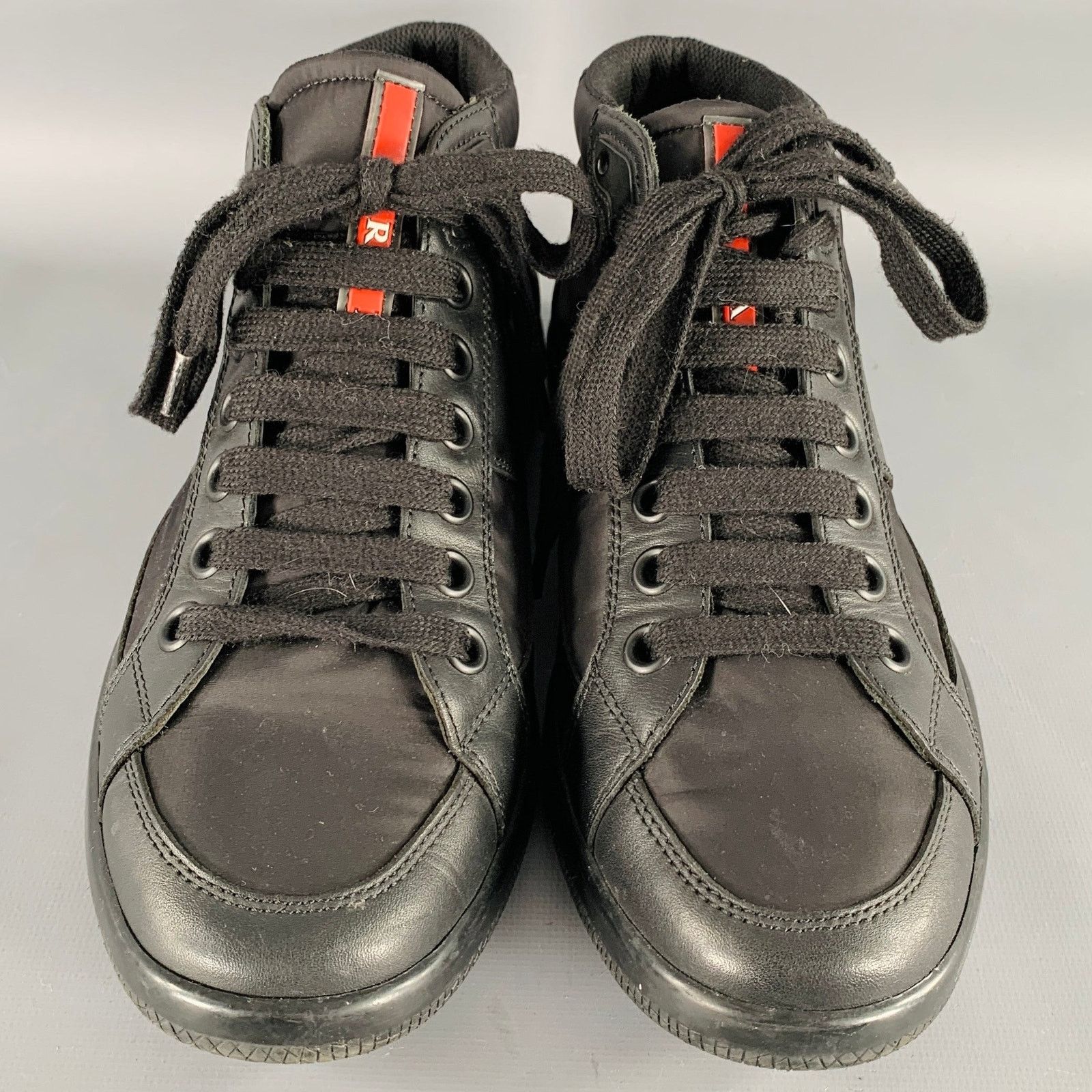 Prada Size 7 Black Mixed Fabrics Nylon Leather Lace-Up Sneakers Size US 7 / EU 40 - 4 Thumbnail