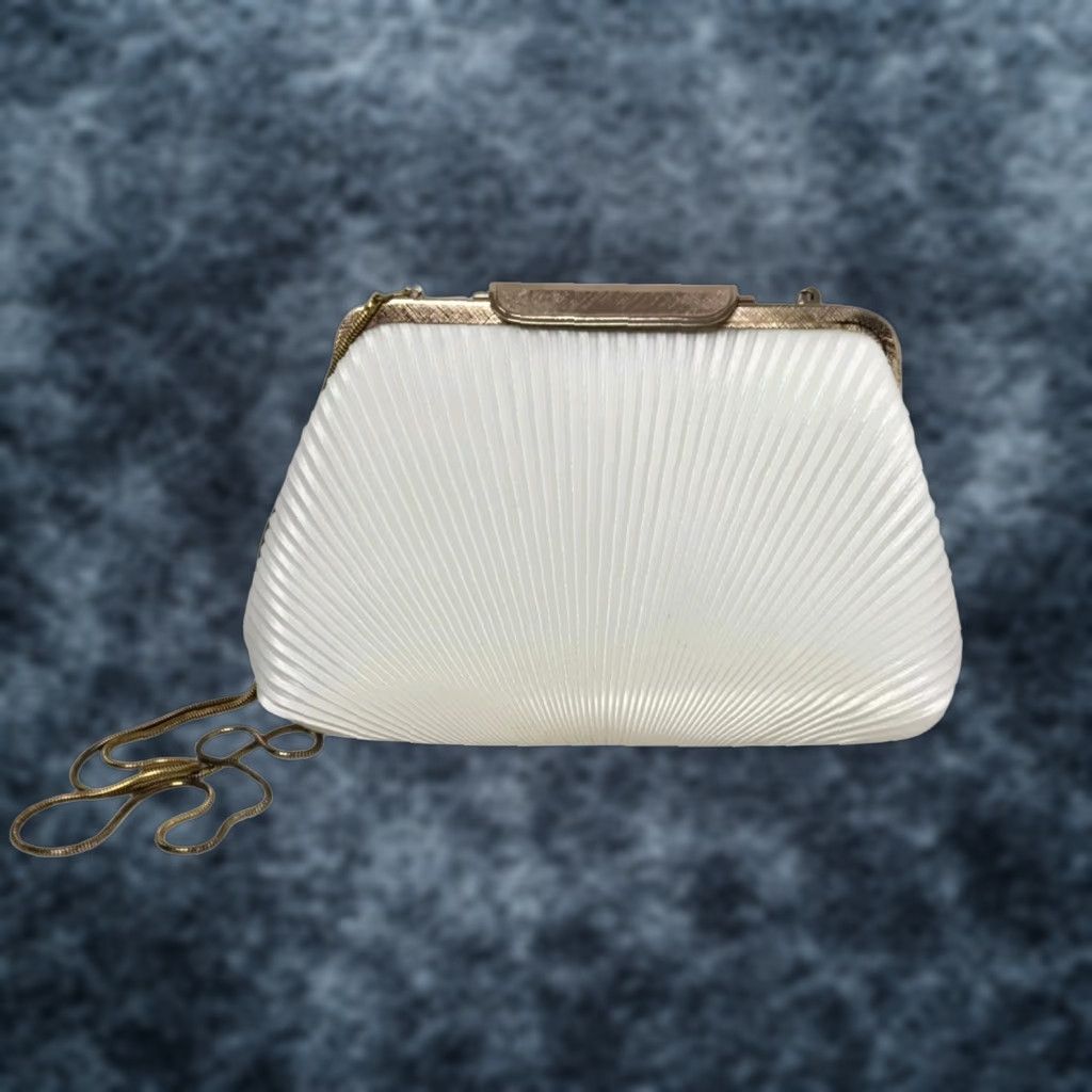 MCM VINTAGE MCM Jeweled Handle Pleated Clutch Ivory Champagne Evening Bag Women or Girls? Size ONE SIZE - 1 Thumbnail
