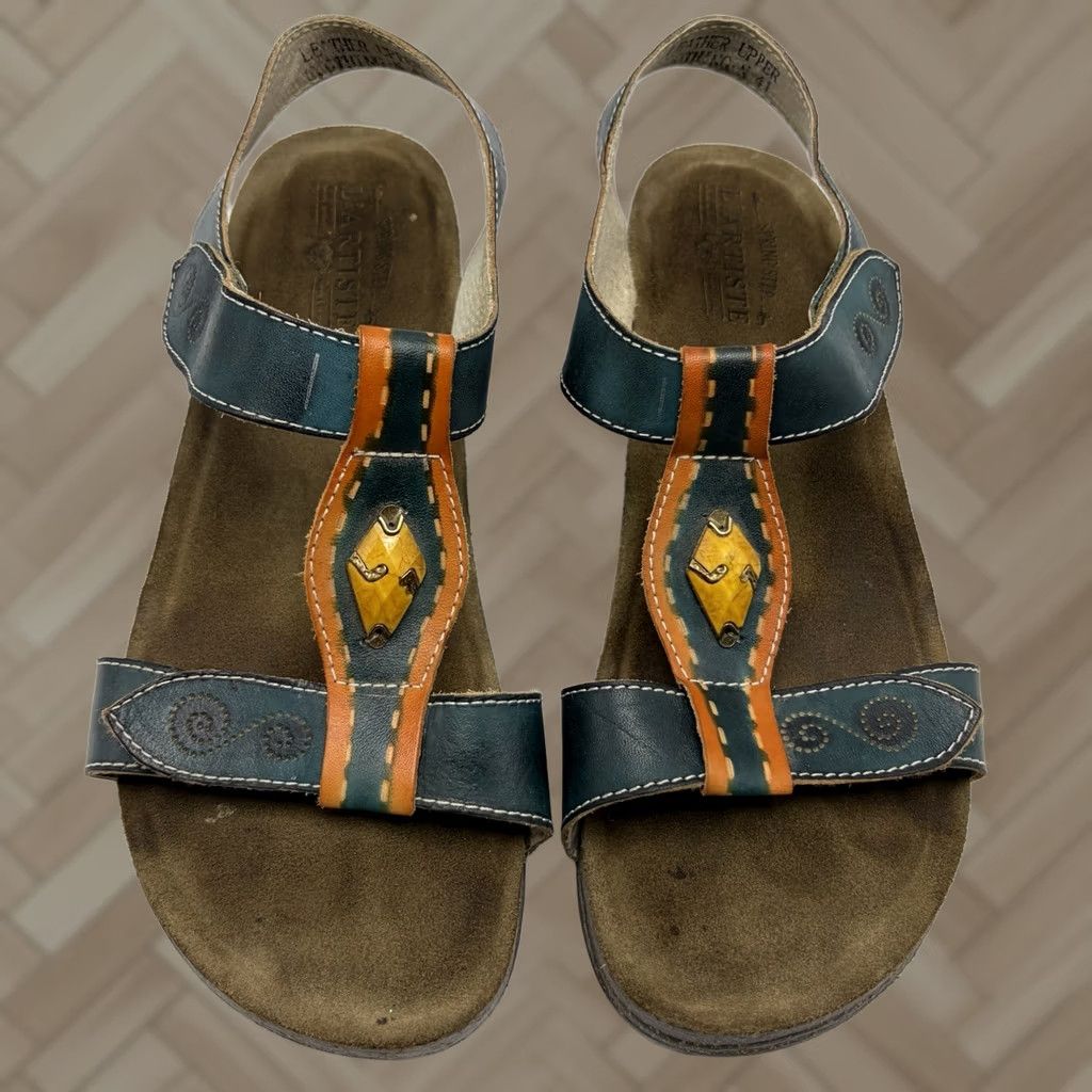 Vintage L'Artiste Sandals Womens Red Spring Step Women Leather Wedge Green Comfort Casual Size US 8 / IT 38 - 1 Thumbnail