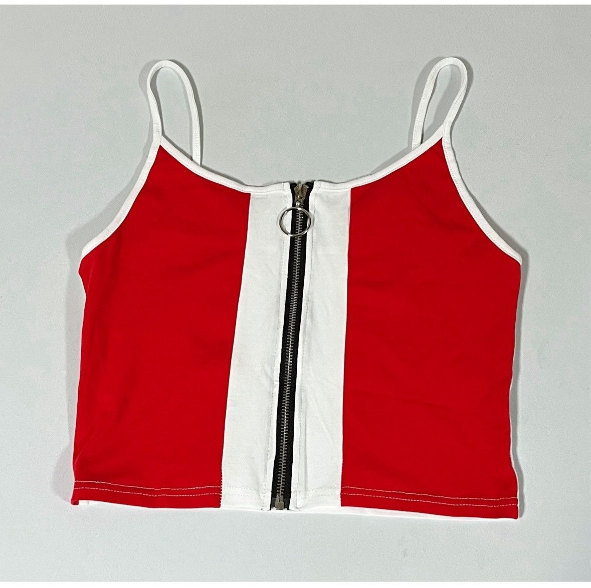 Japanese Brand Red White Color-Block Zip-Up Tank Crop Top Shirt Size M ♥️✨ Size M / US 6-8 / IT 42-44 - 2 Thumbnail
