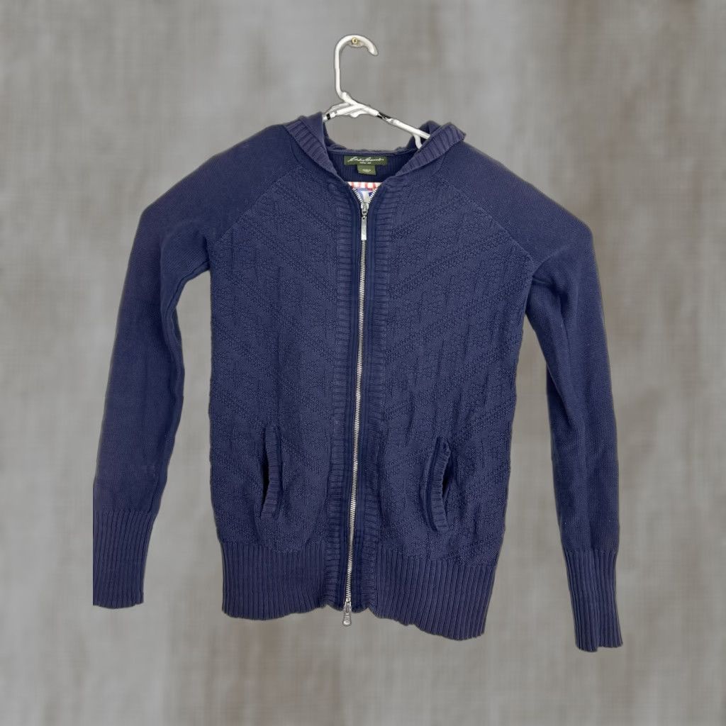 Eddie Bauer Eddie Bauer Women's Full Zip Knit Hoodie Navy Blue Cotton Acrylic - M Tall - Knit - Activewear - Women - Blue - 20" Chest - 28" Length Size M / US 6-8 / IT 42-44 - 1 Thumbnail