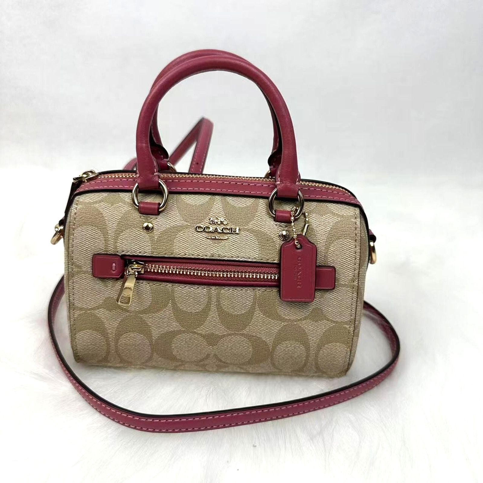 Coach Mini Rowan Crossbody Sig Canvas Bag Light Khaki Rouge in Brown, Women's
