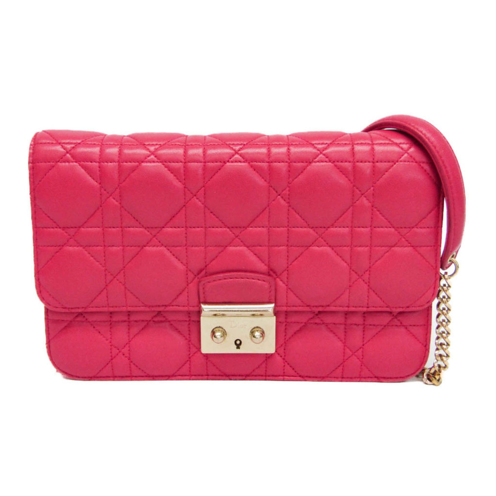 Dior Christian Dior Cannage/Lady Dior Women's Lambskin Chain/Shoulder Wallet Pink Size ONE SIZE - 1 Thumbnail