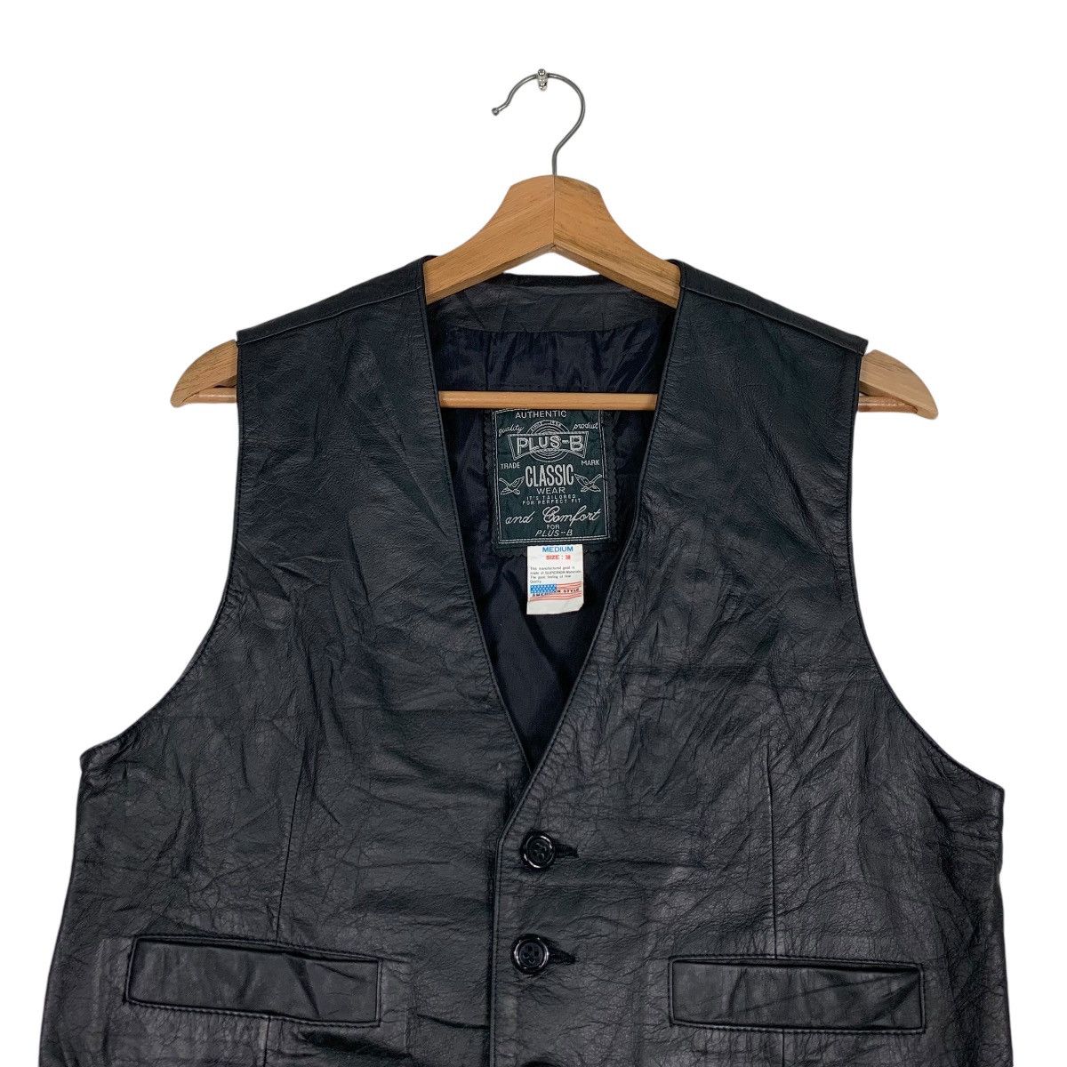 Japanese Brand PLUS-B Cowhide Black Leather Vest #1233-C56 Size US M / EU 48-50 / 2 - 2 Thumbnail