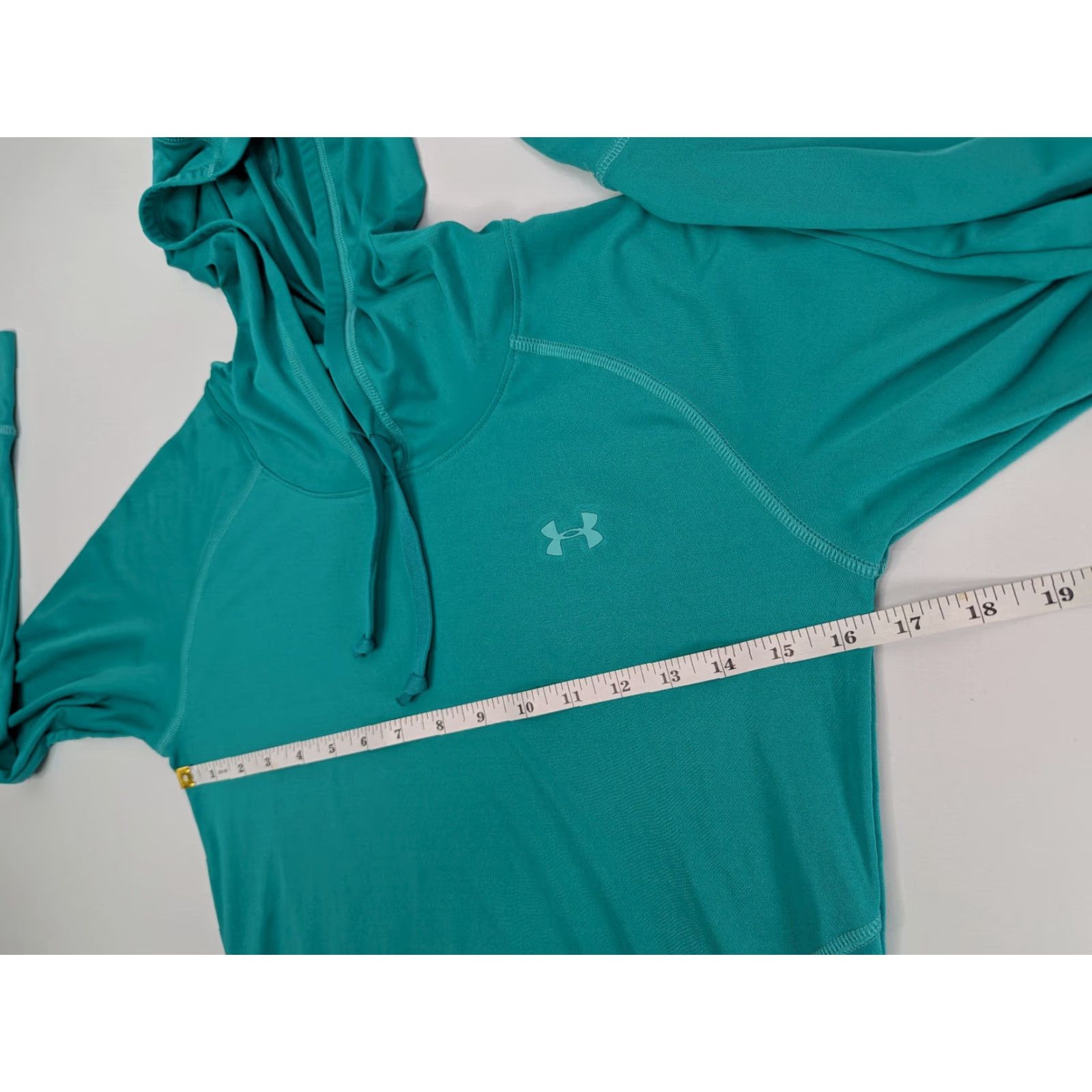 Under Armour Under Armour HeatGear Hoodie Shirt Women’s Small Teal Green Semi-Fitted Zip Hooded CrossFit Activewear Pullover Crew Neck Long Sleeve Size S / US 4 / IT 40 - 7 Thumbnail
