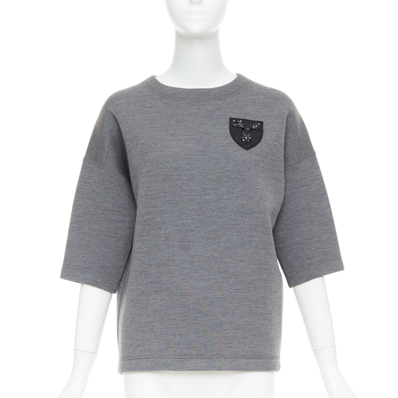 Dior DIOR 2017 grey wool blend black crystal embellished crest sweatshirt FR34 XS Size XS / US 0-2 / IT 36-38 - 1 Thumbnail