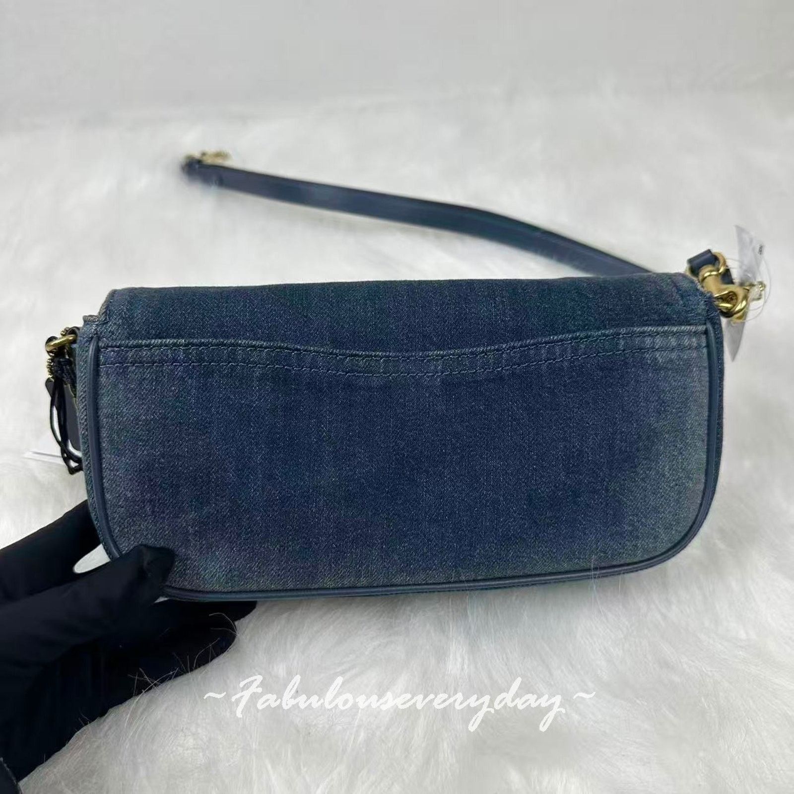 Coach Coach Brook Flap Chain In Loved Denim Shoulder Bag Gold/Blue Size ONE SIZE - 5 Thumbnail