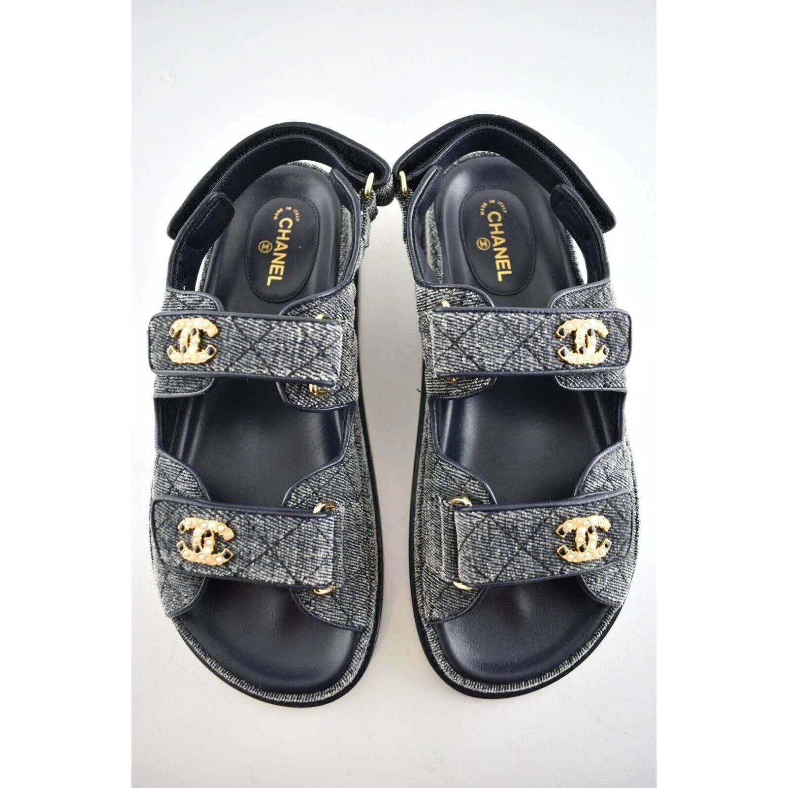 Chanel Chanel 21A Gray Velvet Denim CC Logo Mule Slide Strap Size US 8 / IT 38 - 5 Thumbnail