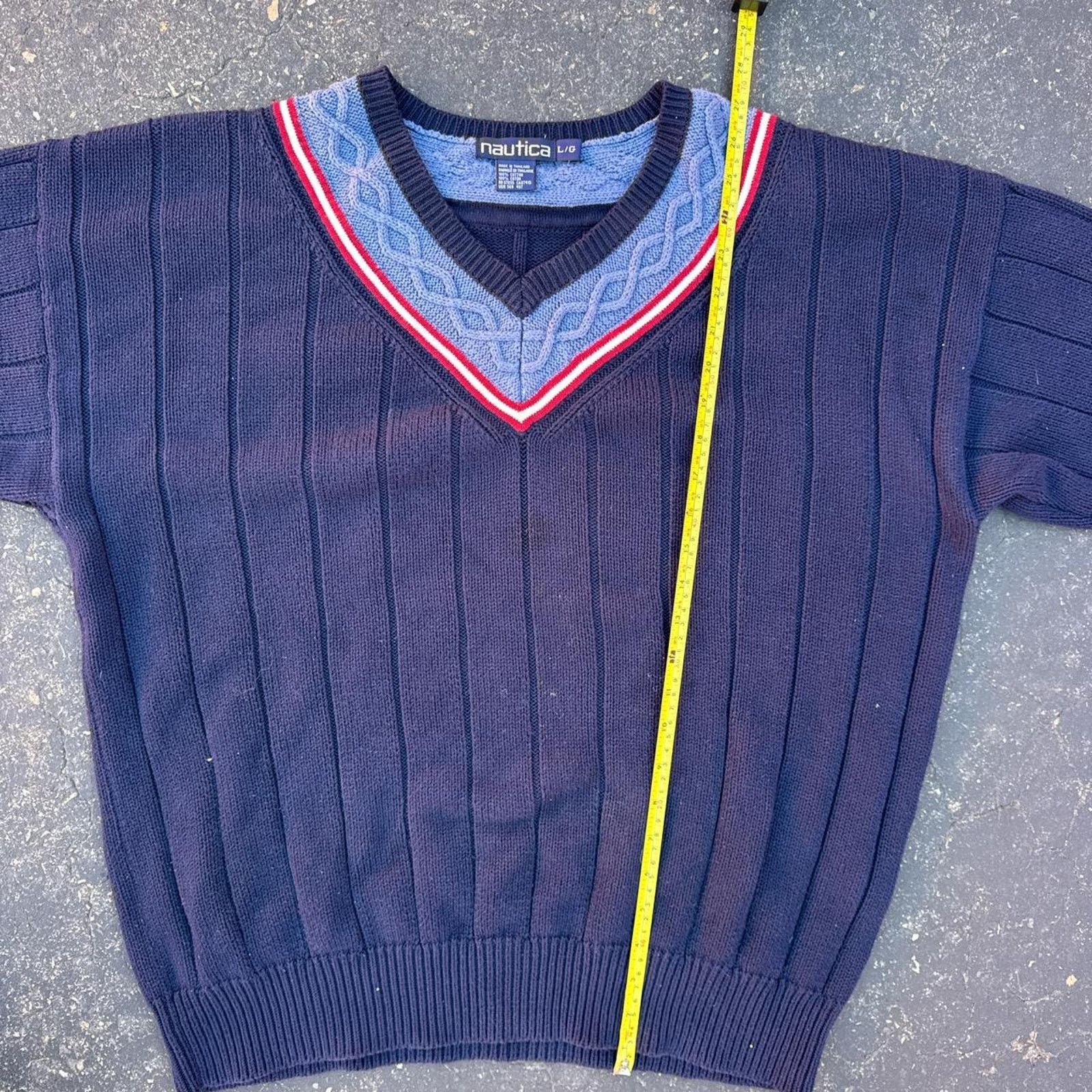 Nautica Vintage 90s Nautica Cable Knit V-Neck Sweater – Size Large Size US L / EU 52-54 / 3 - 7 Thumbnail