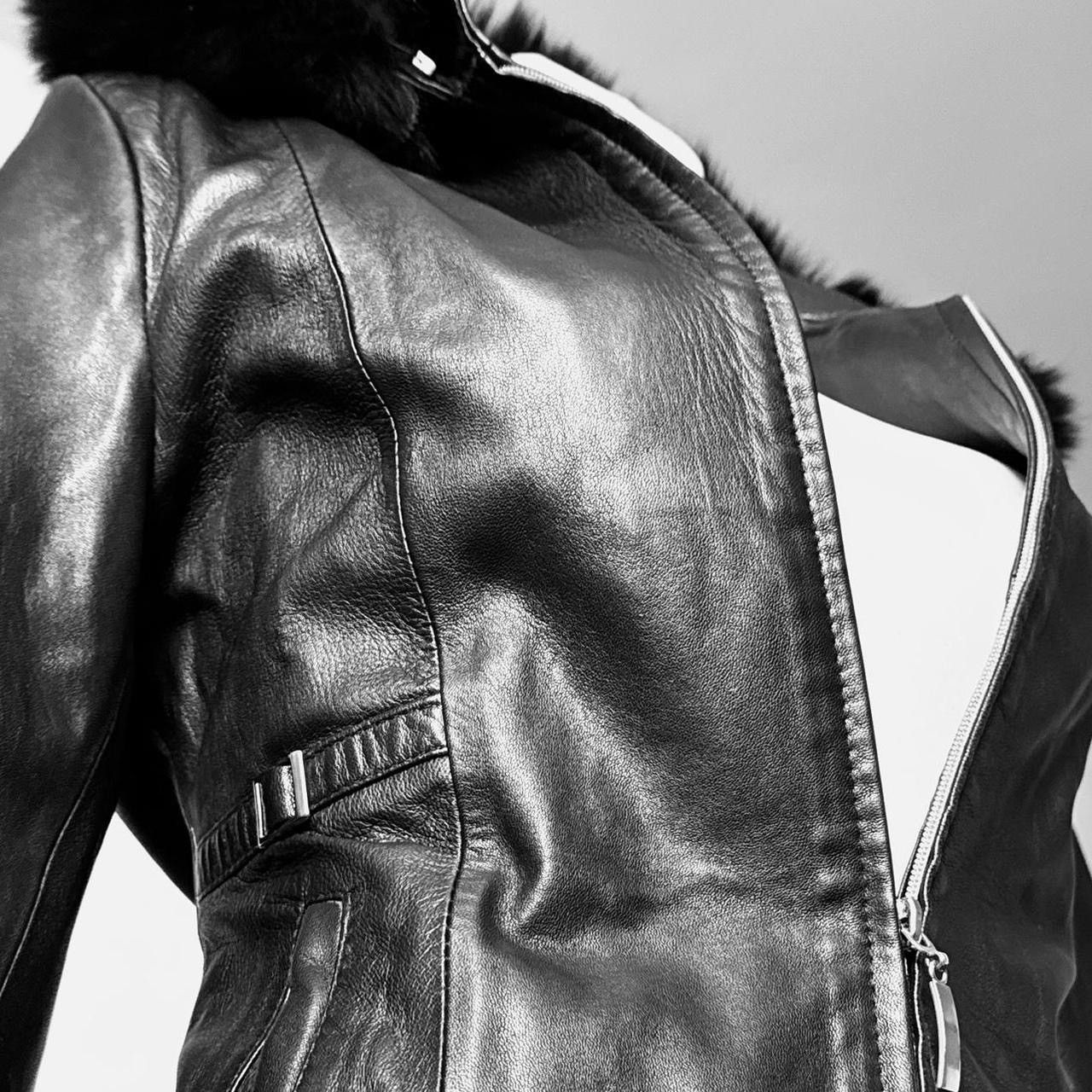 Vintage So sick fitted leather biker avant garde jacket with hood Size M / US 6-8 / IT 42-44 - 3 Thumbnail