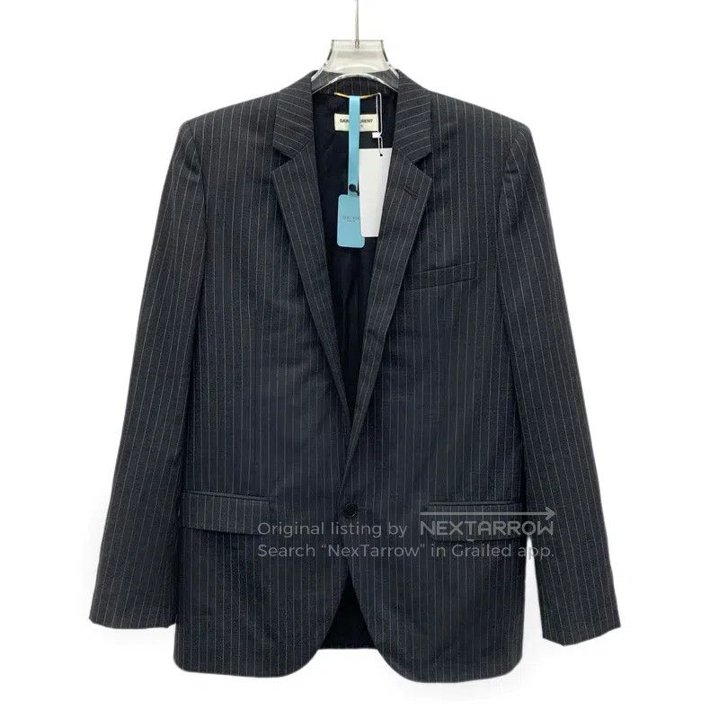 Saint Laurent Paris Saint Laurent Paris Black Striped Wool Collar Single Butto Size S / US 4 / IT 40 - 1 Thumbnail