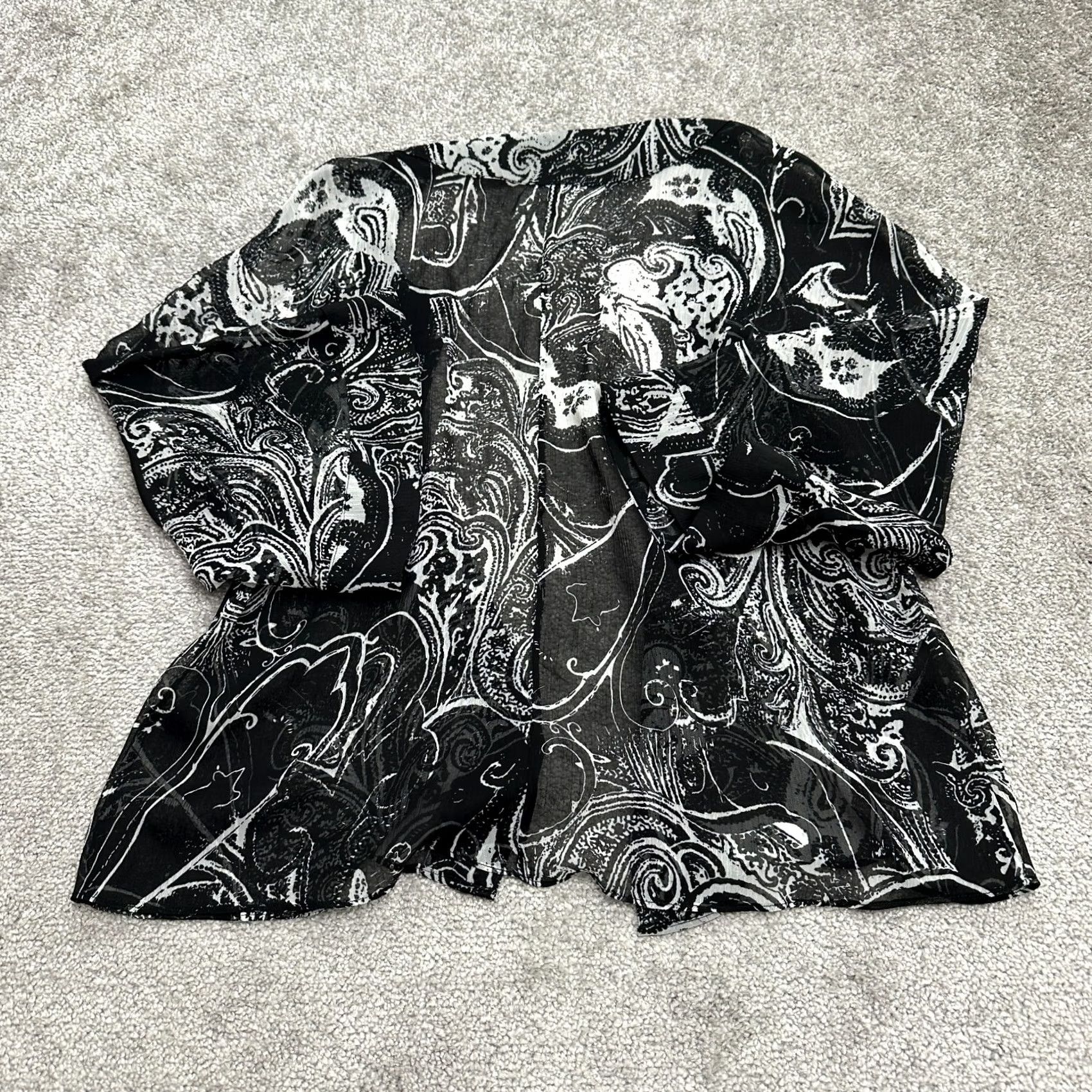 Vintage TravelSmith Black Paisley Open Long Sleeve Kimono Cover Up Sheer Womens Small Size S / US 4 / IT 40 - 2 Thumbnail