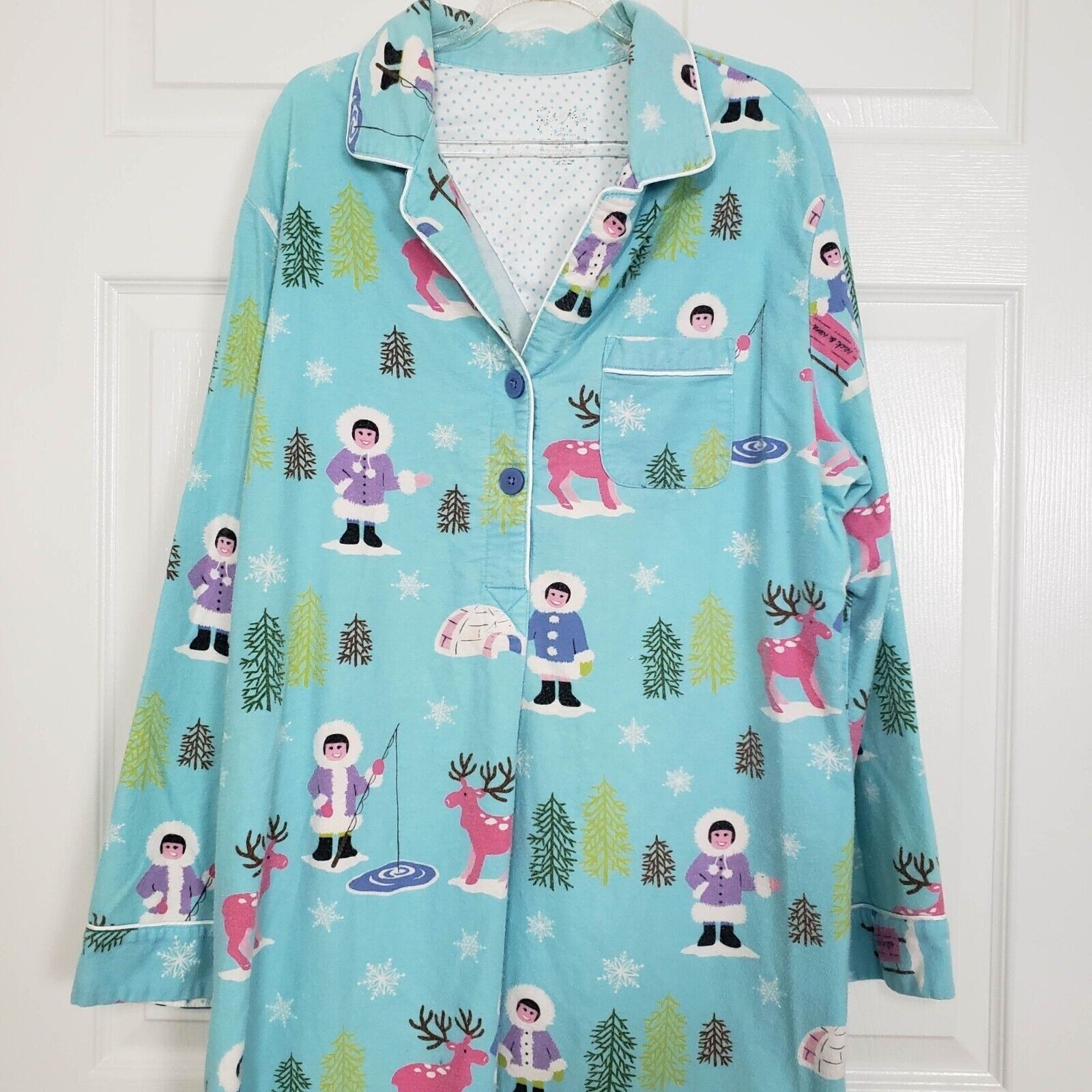 Designer Nick & Nora Eskimo Flannel Sleep Shirt Womens Size XXL Blue Size XXL / US 16-18 / IT 52-54 - 2 Thumbnail