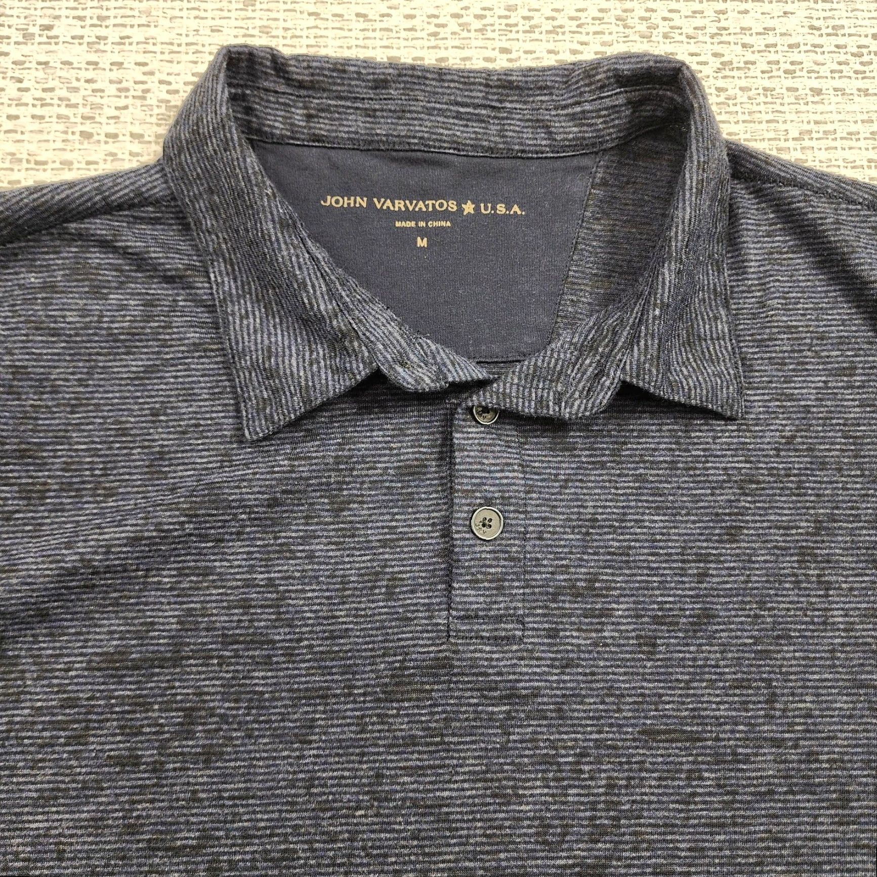 John Varvatos John Varvatos U.S.A. Polo Shirt Mens M Blue Heather Micro Stripe Cotton Shirt Size US M / EU 48-50 / 2 - 4 Thumbnail