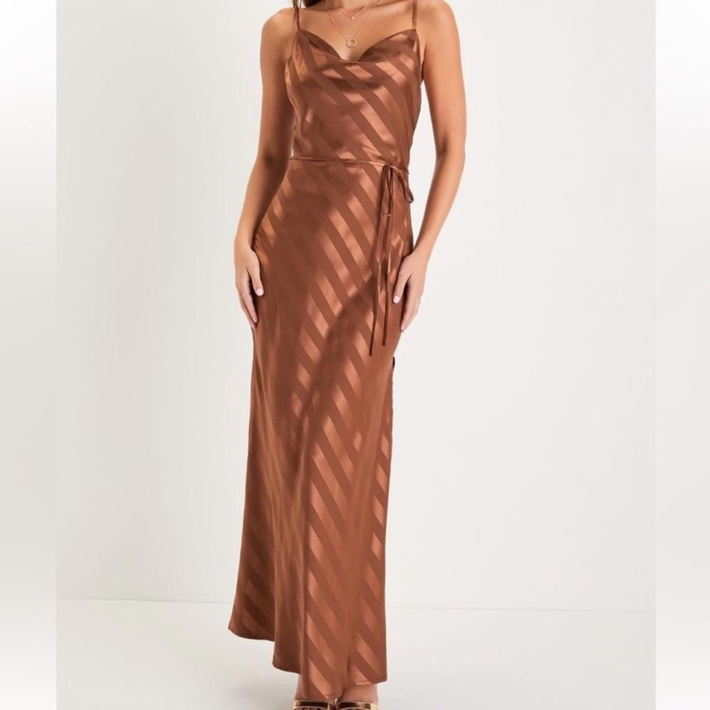 Lulus Lulus l NWT Sophisticate Bronze Satin Maxi Dress Small Size S / US 4 / IT 40 - 8 Thumbnail