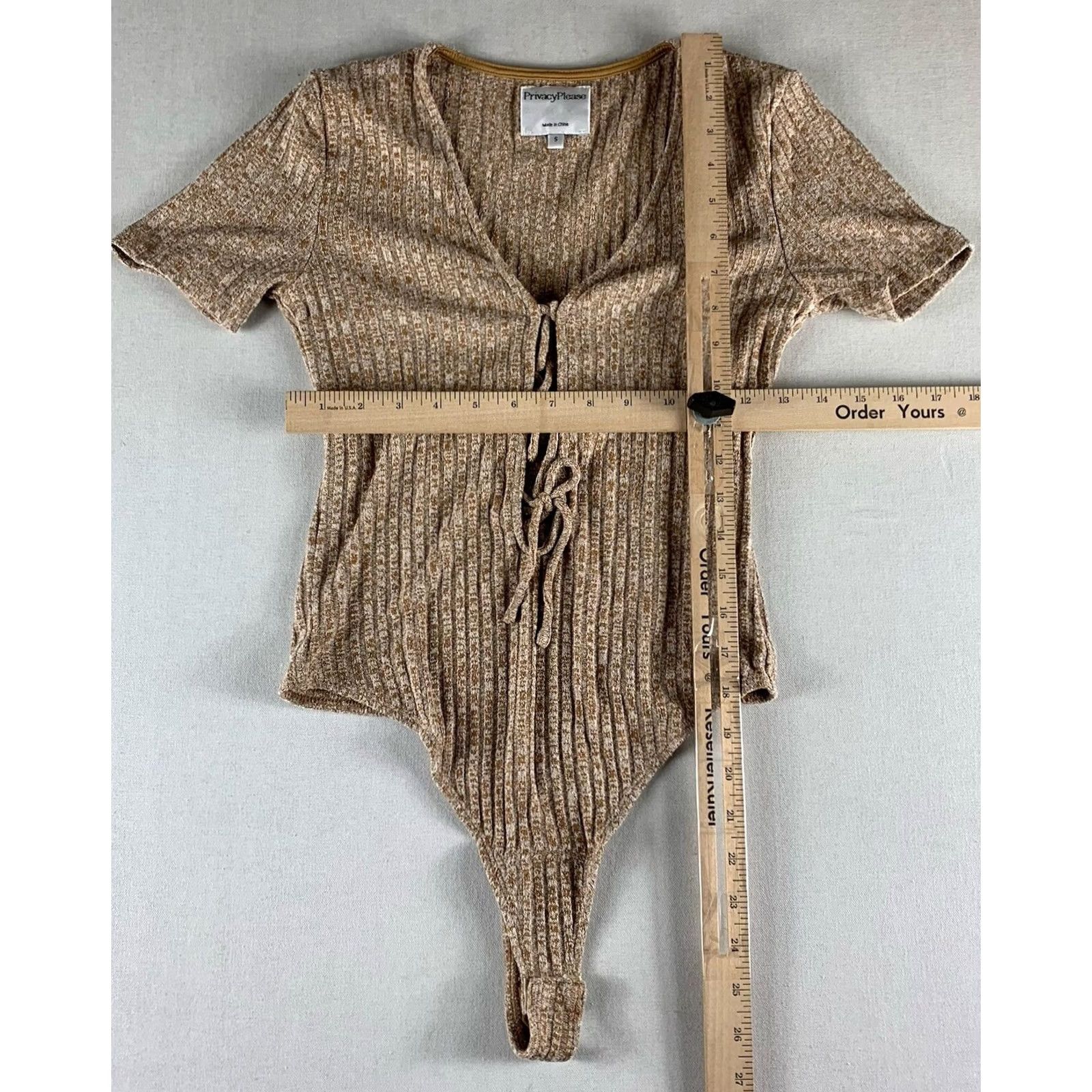 Vintage Privacy Please Bodysuit Womens Small Beige Striped Short Sleeve Size S / US 4 / IT 40 - 4 Thumbnail