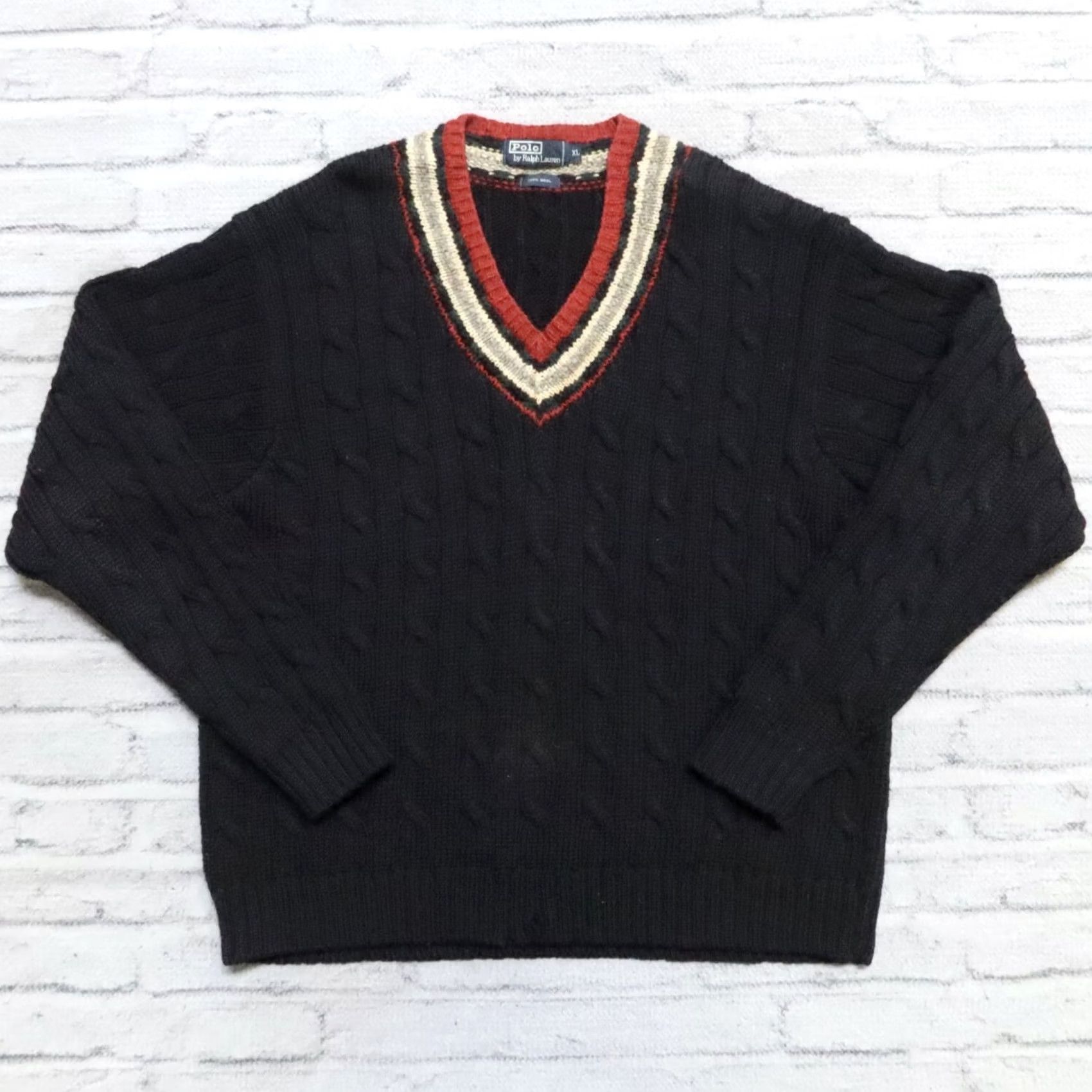Hanes Vintage Ralph Lauren Polo by Ralph Lauren V-Neck Knit Sweater Shirt XL Black Mens VIA Size US XL / EU 56 / 4 - 2 Thumbnail