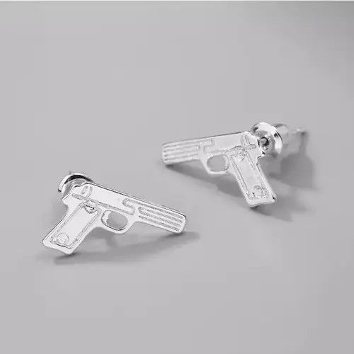 Jewelry × Sterling Silver Pistol Gun Earrings Glock Shooter Stud Banger Jewelry Size ONE SIZE - 1 Thumbnail