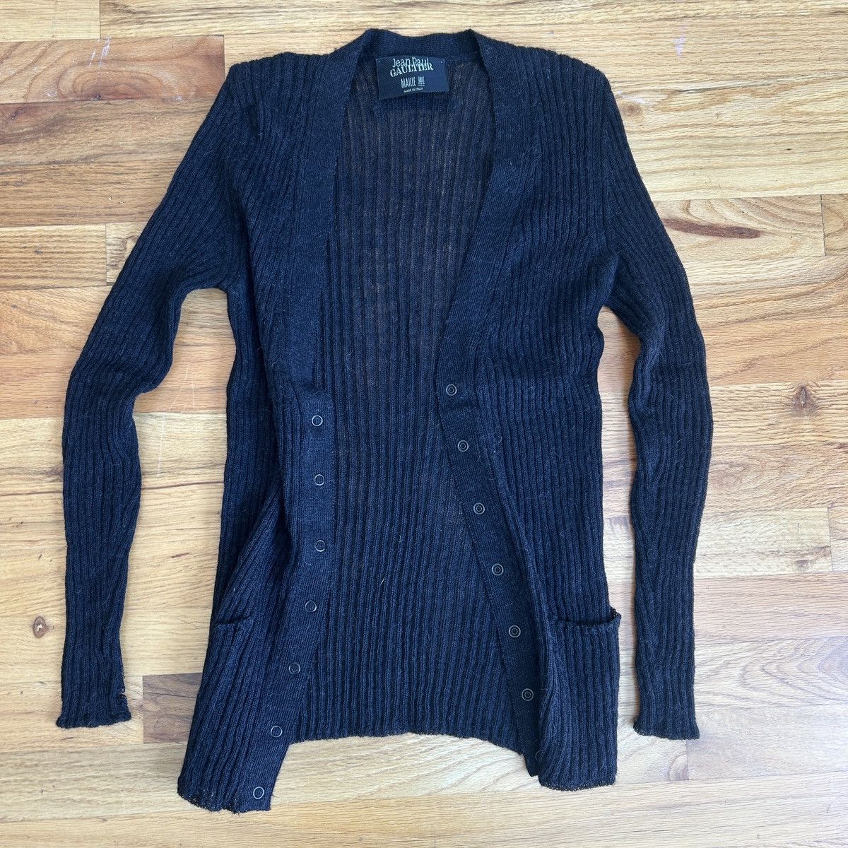 Jean Paul Gaultier Jean Paul Gaultier Maille Black Sheer Ribbed Cardigan Size US S / EU 44-46 / 1 - 1 Thumbnail
