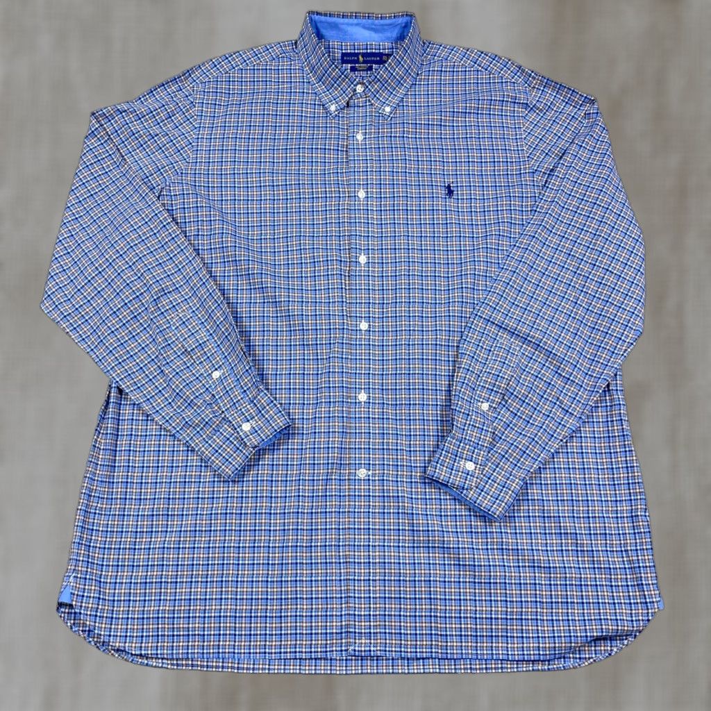 Polo Ralph Lauren Polo Ralph Lauren Shirt Men 2XL Blue Plaid Button-Front Stretch Cotton Casual Dress Shirt Size 48R - 1 Thumbnail