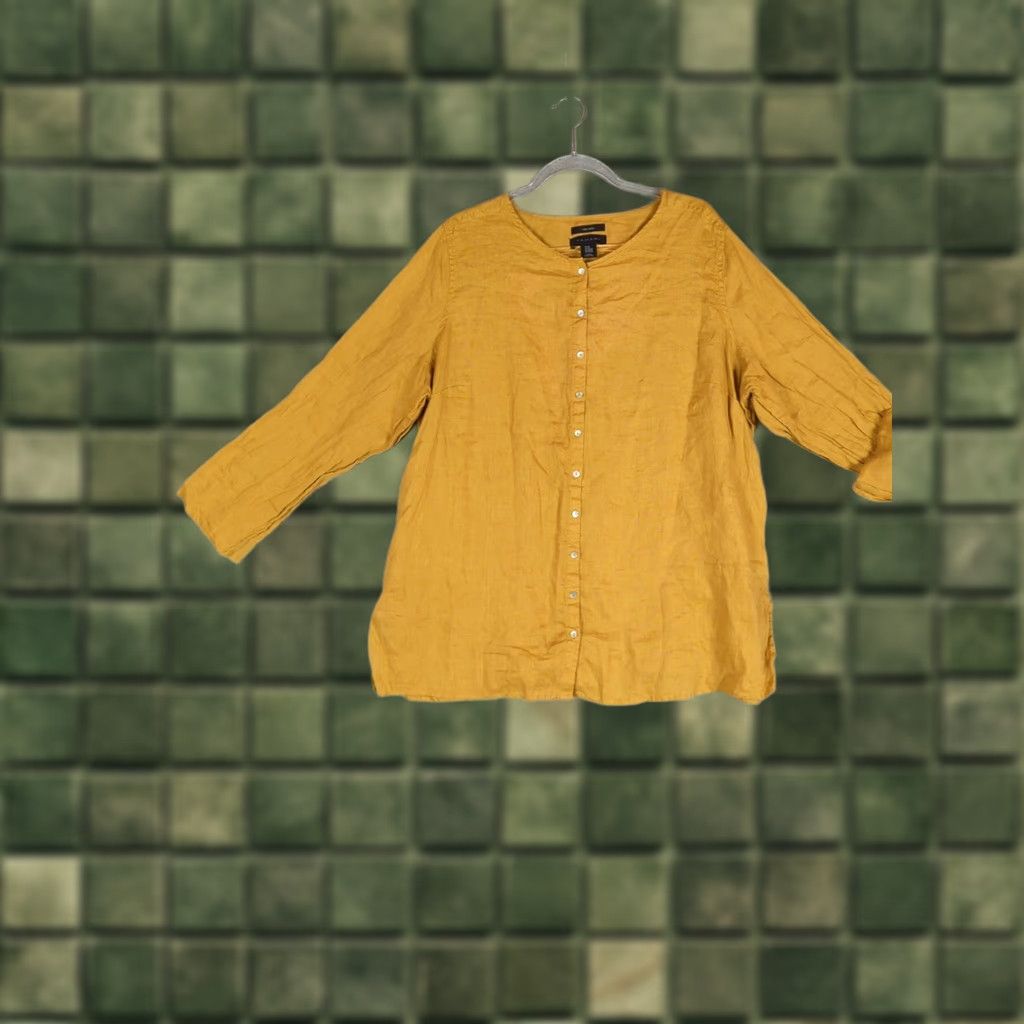 Vintage VINTAGE Tahari Linen Button-Up Tunic Women's 2X Long Sleeve Mustard Lagenlook Minimalist Size XXL / US 16-18 / IT 52-54 - 1 Thumbnail