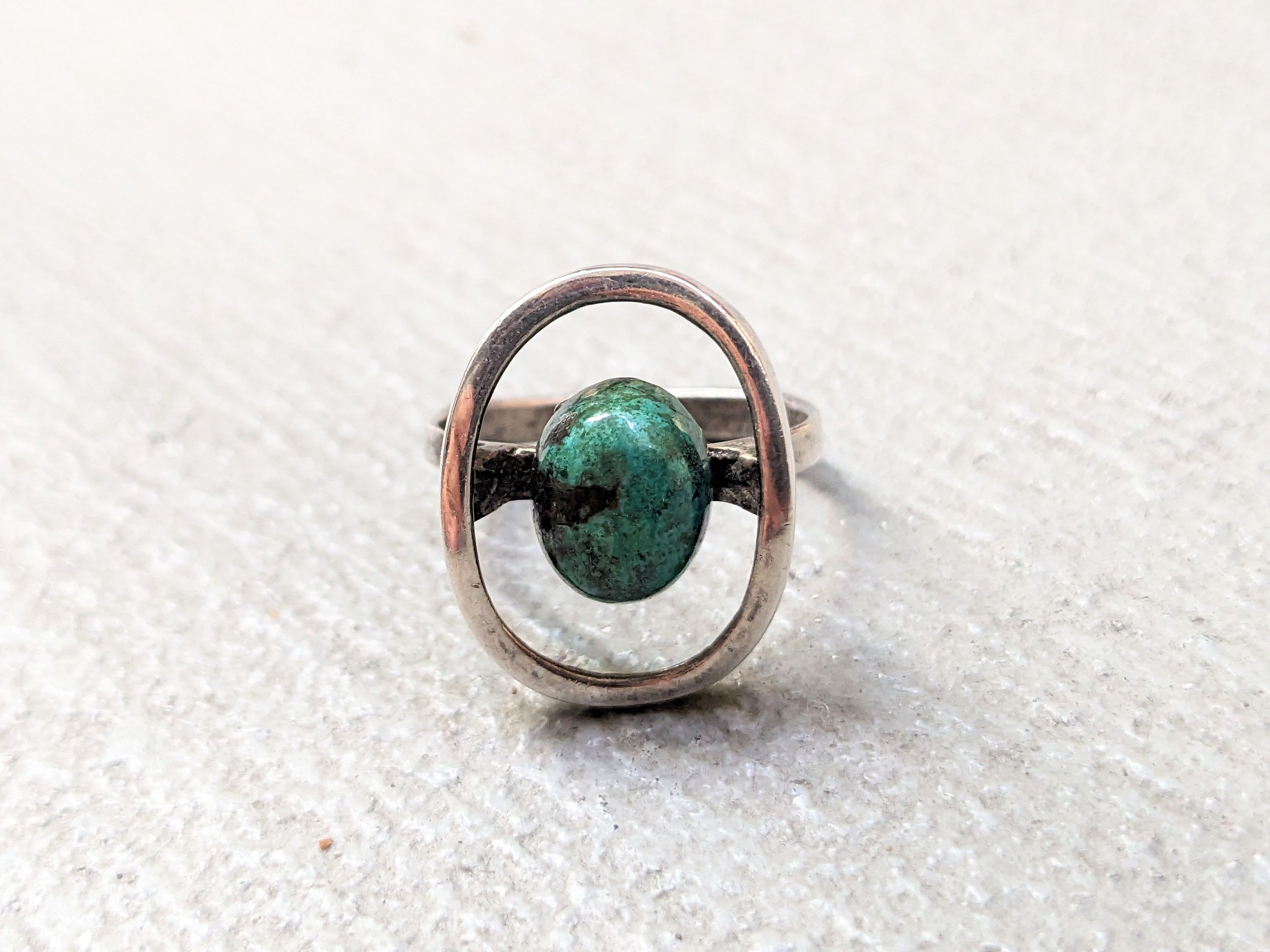 Jewelry Vintage Sterling Silver Ring 6.75 Green Eilat Modern MCM Size ONE SIZE - 3 Thumbnail