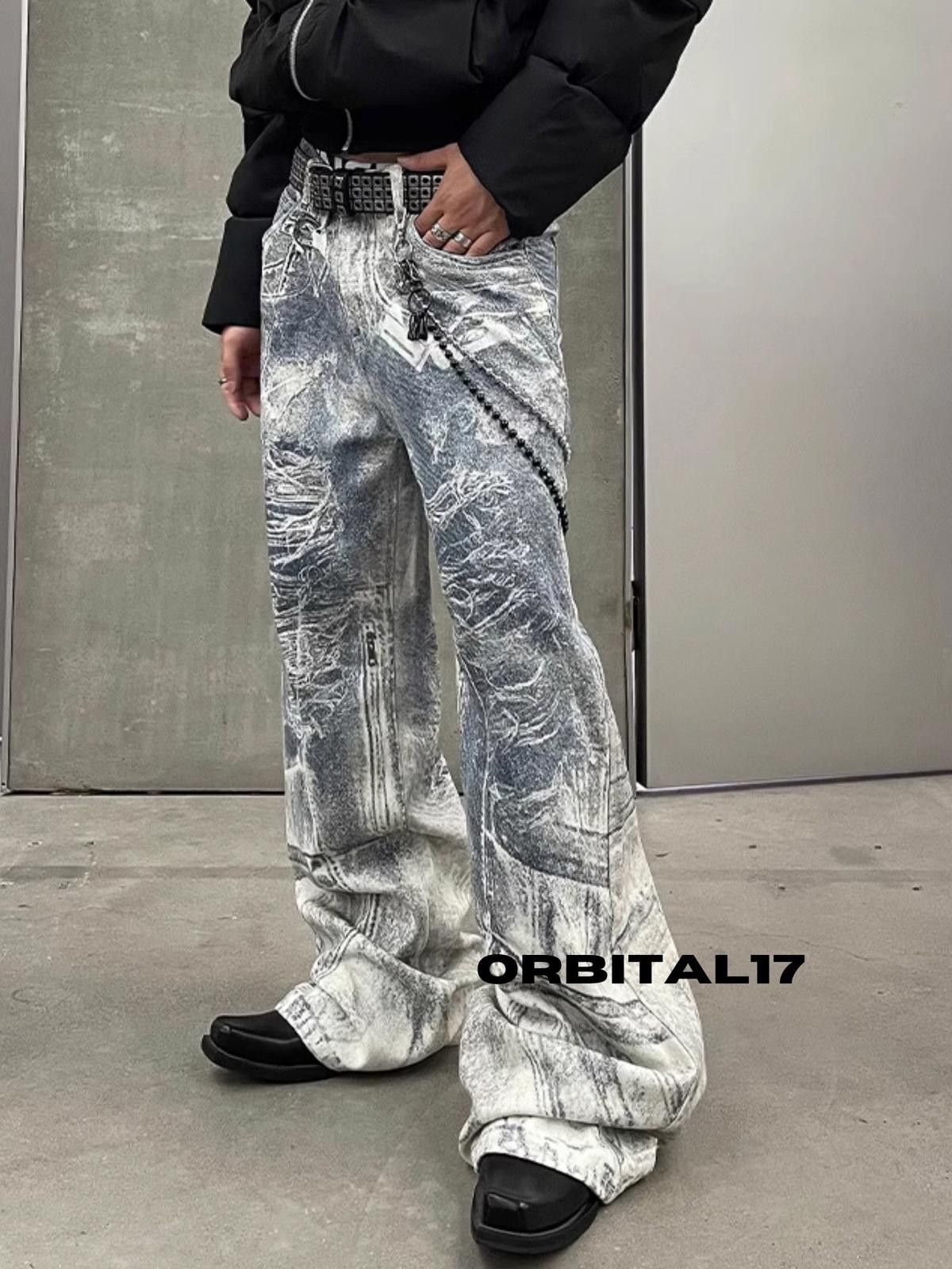 Vintage Baggy Distressed 3D Print Wide Leg Denim Jeans Size US 32 / EU 48 - 4 Thumbnail